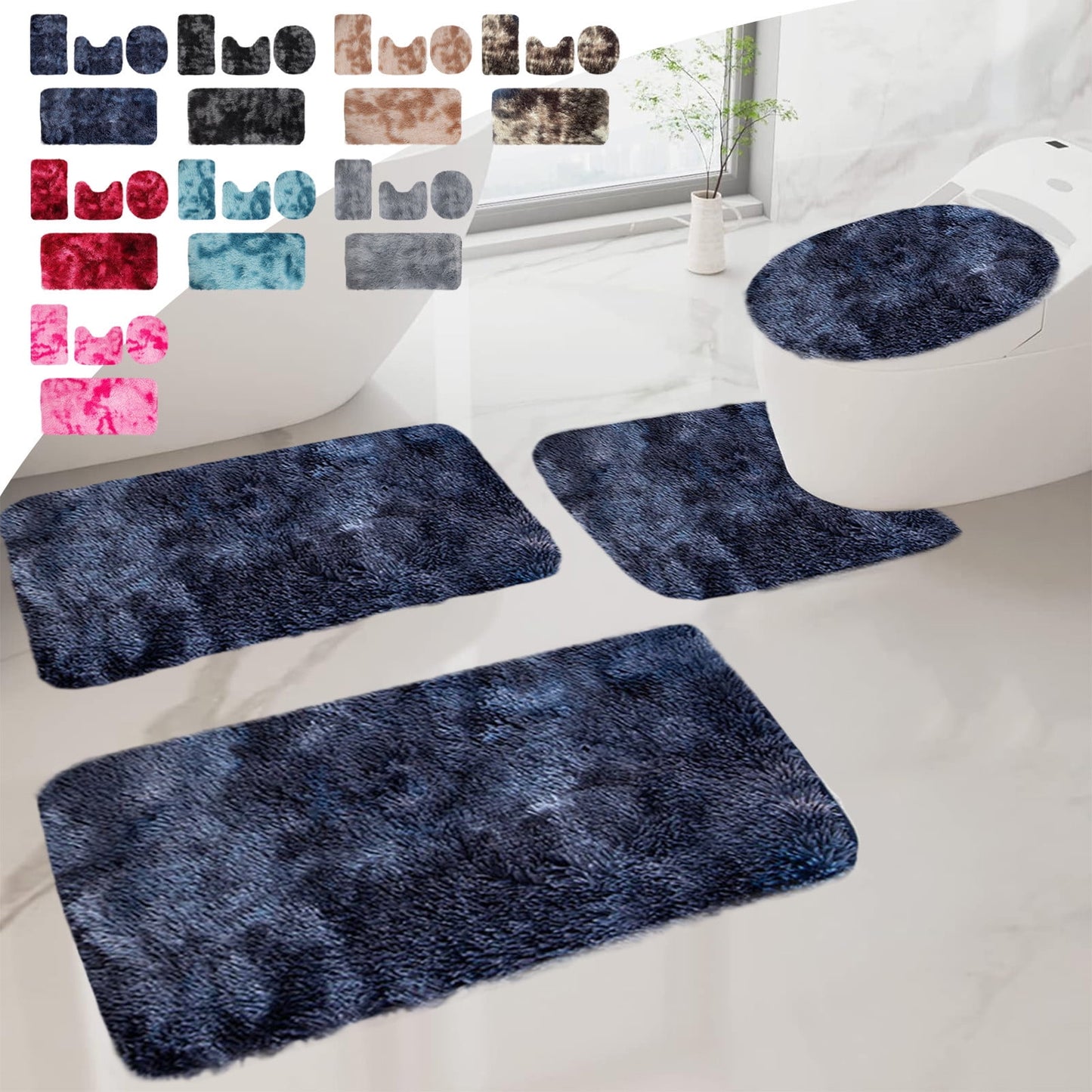 Tyidzon 5Pc Bath Mats for Bathroom, Quick-Dry Bathroom Rugs Sets Washable Non-Slip Bath Mat Ultra Soft Absorbent with U-Shaped Toilet for Bathroom, Tub, Shower, Gray 02-Pink