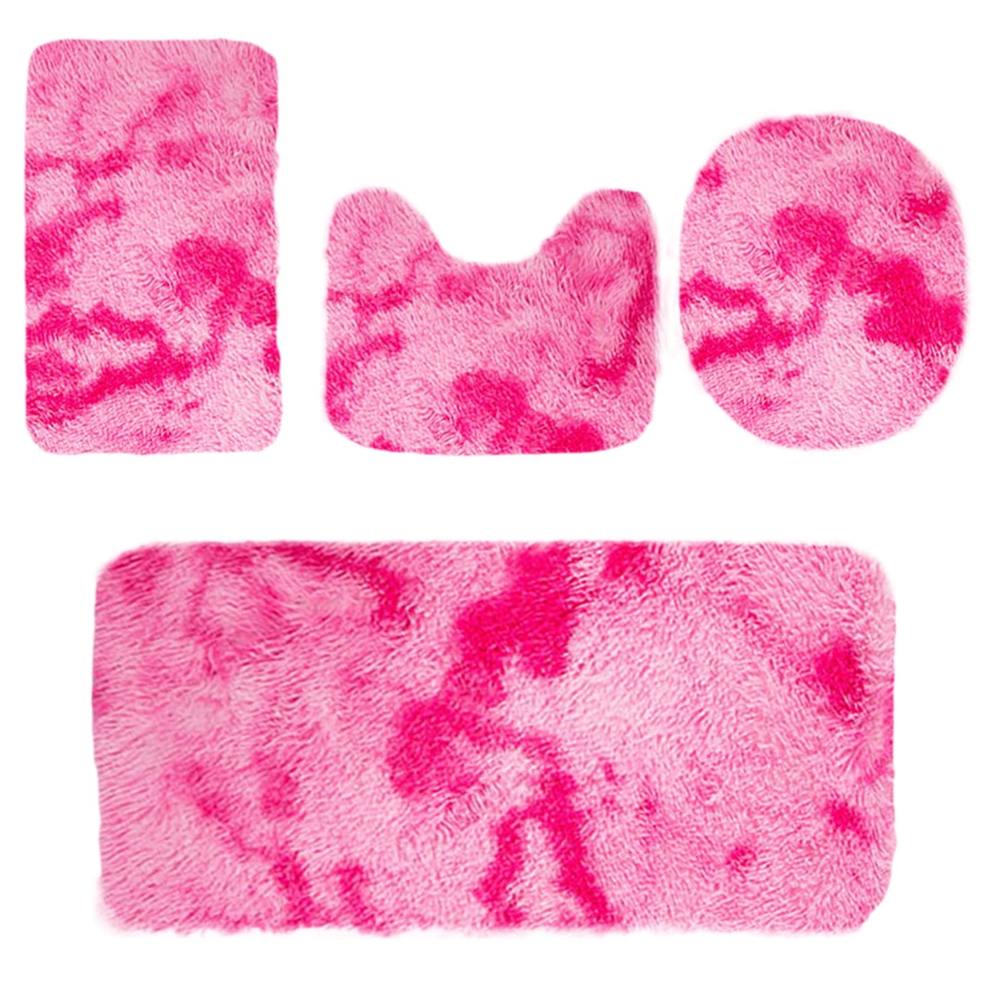 Tyidzon 5Pc Bath Mats for Bathroom, Quick-Dry Bathroom Rugs Sets Washable Non-Slip Bath Mat Ultra Soft Absorbent with U-Shaped Toilet for Bathroom, Tub, Shower, Gray 02-Pink