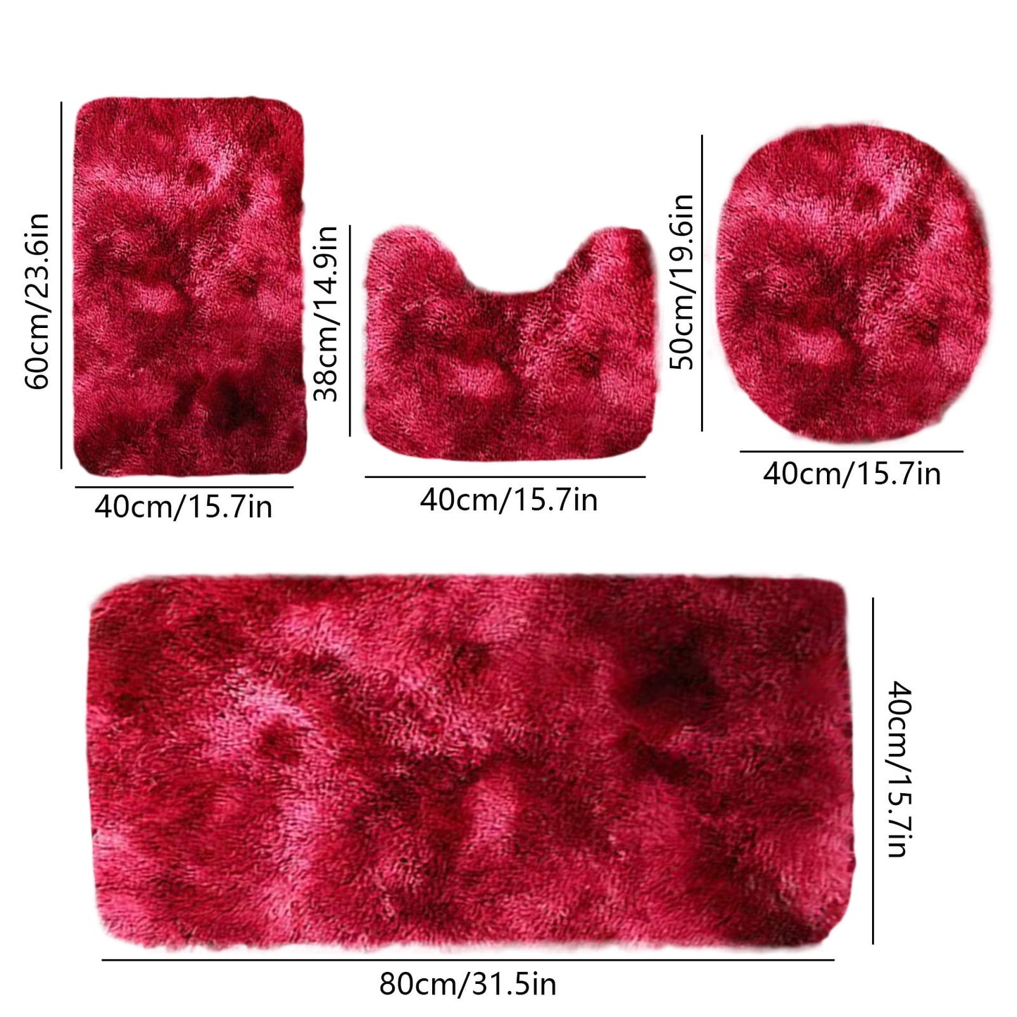 Tyidzon 5Pc Bath Mats for Bathroom, Quick-Dry Bathroom Rugs Sets Washable Non-Slip Bath Mat Ultra Soft Absorbent with U-Shaped Toilet for Bathroom, Tub, Shower, Gray 02-Red