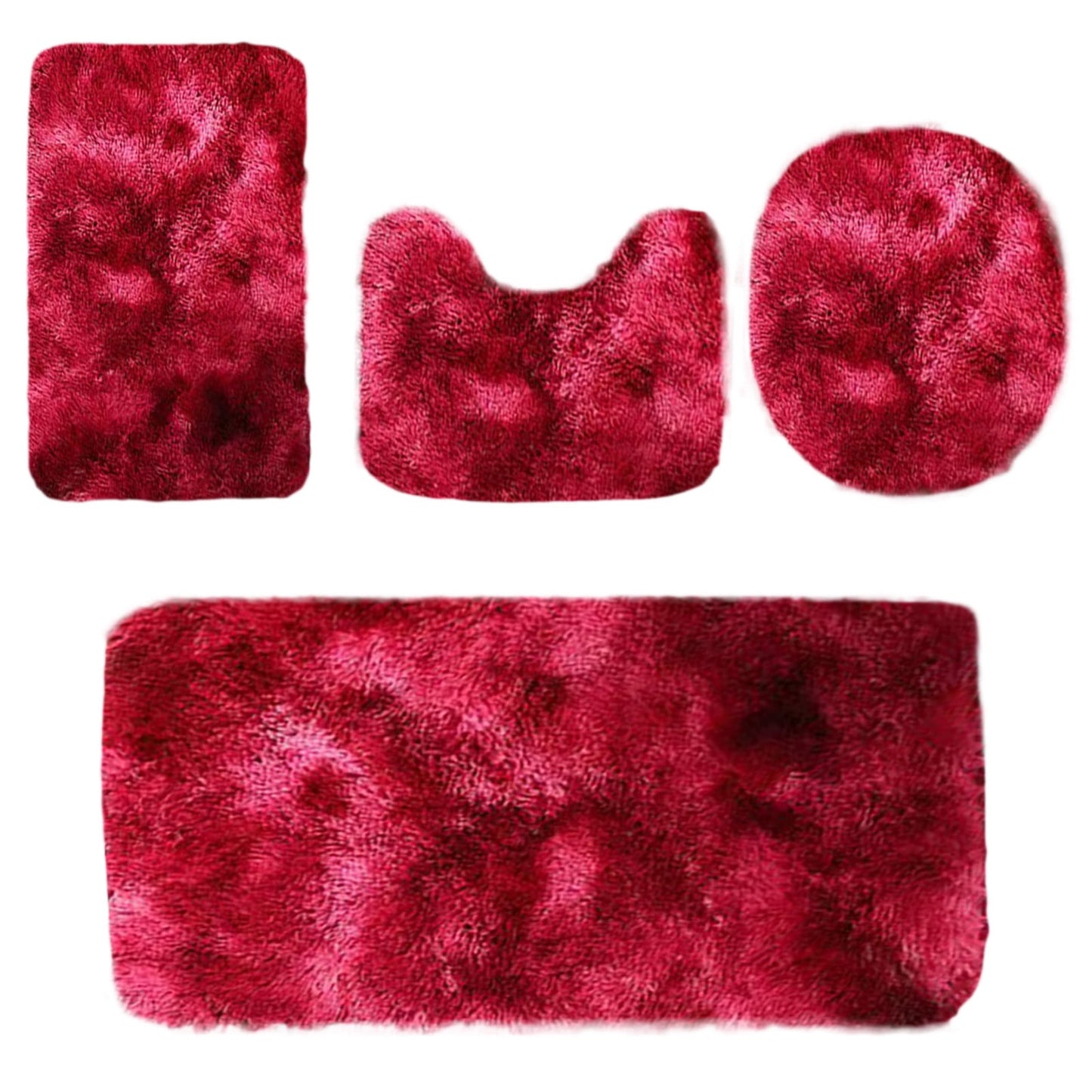 Tyidzon 5Pc Bath Mats for Bathroom, Quick-Dry Bathroom Rugs Sets Washable Non-Slip Bath Mat Ultra Soft Absorbent with U-Shaped Toilet for Bathroom, Tub, Shower, Gray 02-Red