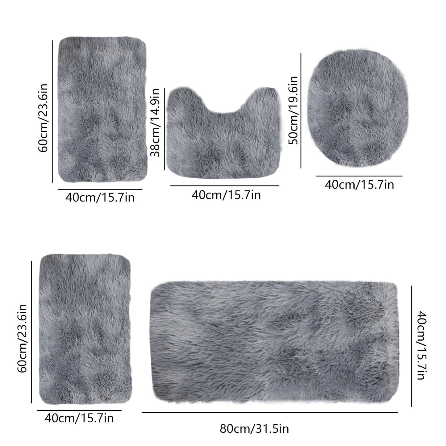 Tyidzon 5Pc Bath Mats for Bathroom, Quick-Dry Bathroom Rugs Sets Washable Non-Slip Bath Mat Ultra Soft Absorbent with U-Shaped Toilet for Bathroom, Tub, Shower, Gray 03-Gray