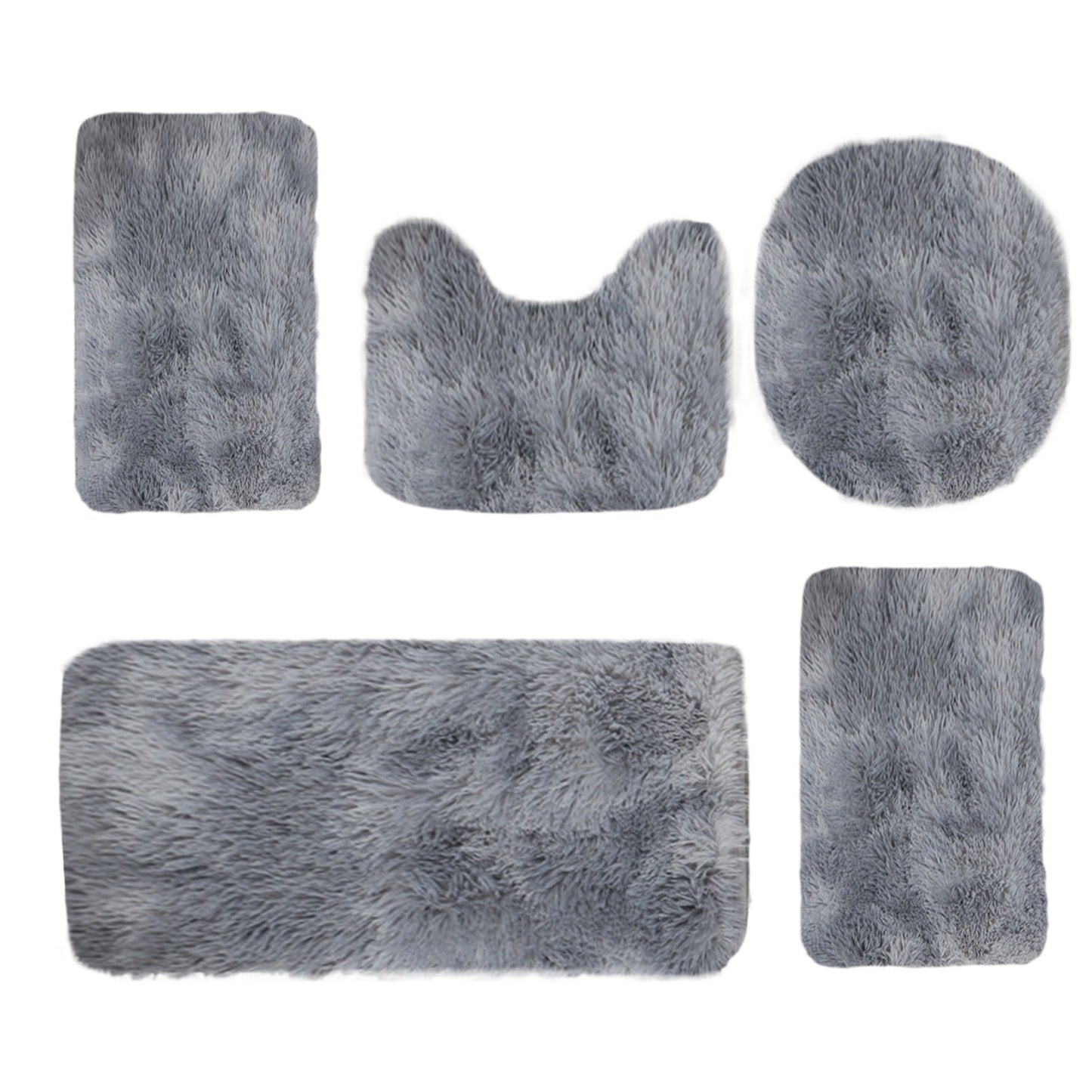 Tyidzon 5Pc Bath Mats for Bathroom, Quick-Dry Bathroom Rugs Sets Washable Non-Slip Bath Mat Ultra Soft Absorbent with U-Shaped Toilet for Bathroom, Tub, Shower, Gray 03-Gray