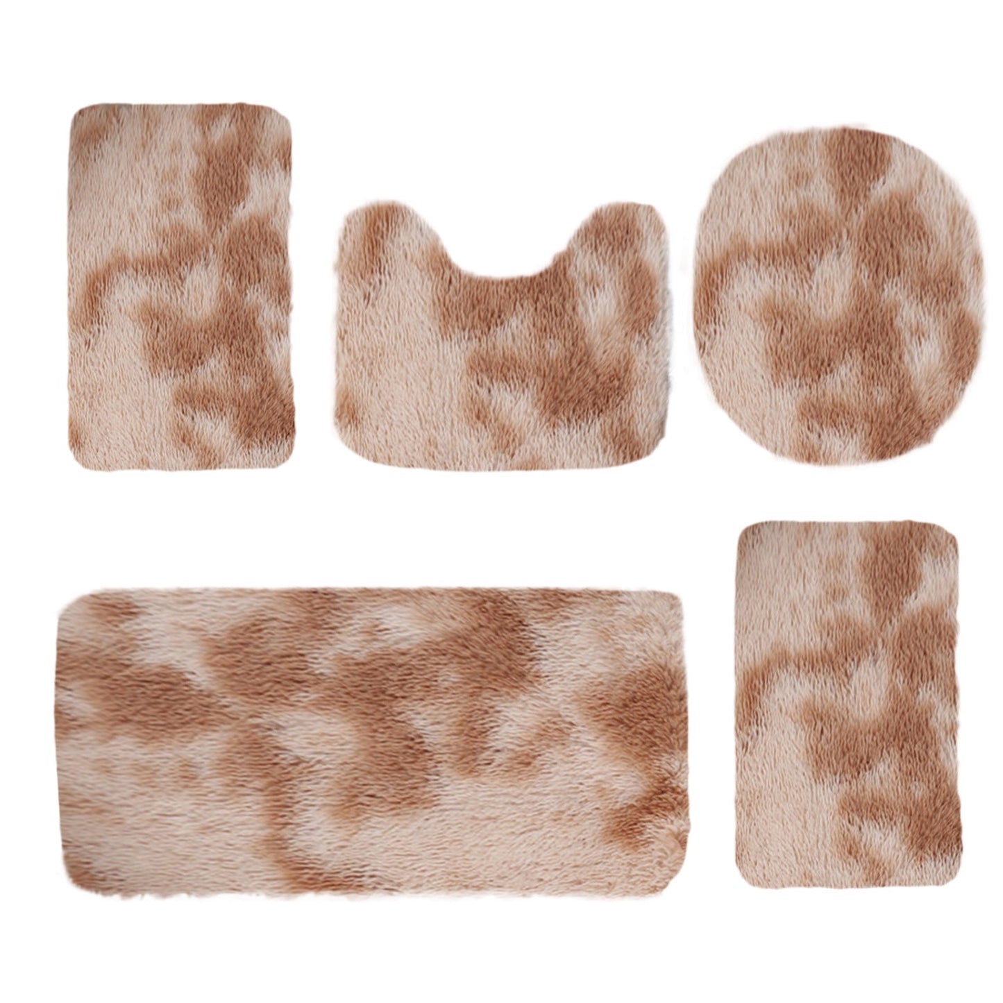 Tyidzon 5Pc Bath Mats for Bathroom, Quick-Dry Bathroom Rugs Sets Washable Non-Slip Bath Mat Ultra Soft Absorbent with U-Shaped Toilet for Bathroom, Tub, Shower, Gray 03-Khaki