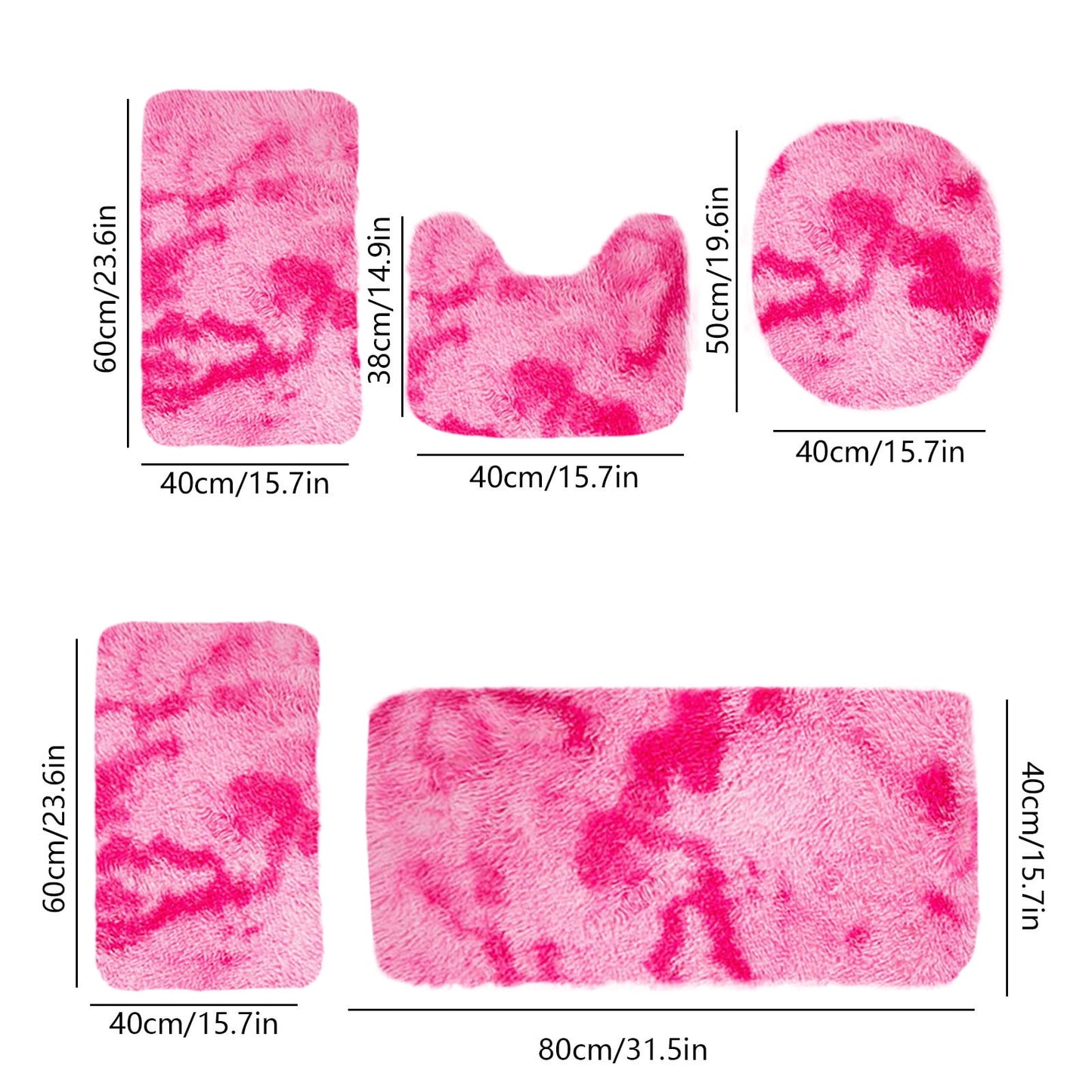 Tyidzon 5Pc Bath Mats for Bathroom, Quick-Dry Bathroom Rugs Sets Washable Non-Slip Bath Mat Ultra Soft Absorbent with U-Shaped Toilet for Bathroom, Tub, Shower, Gray 03-Pink