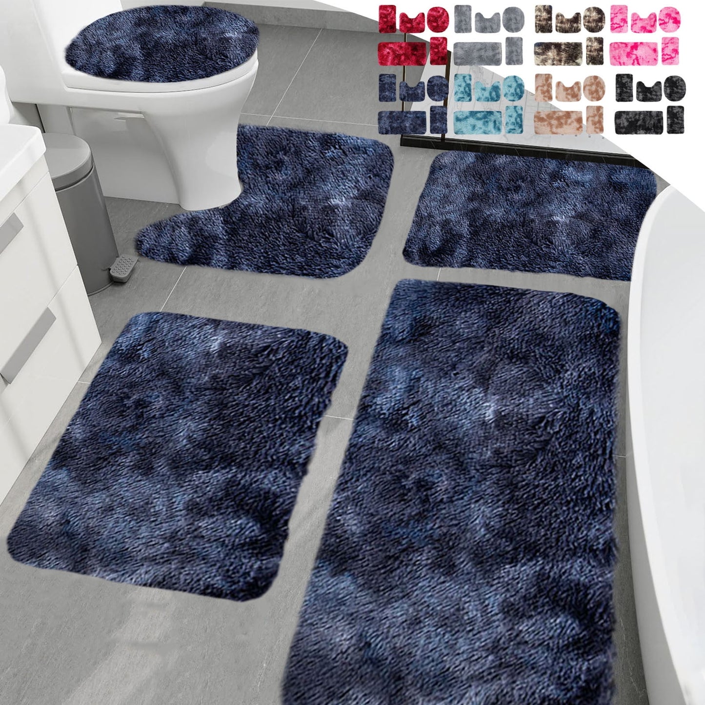 Tyidzon 5Pc Bath Mats for Bathroom, Quick-Dry Bathroom Rugs Sets Washable Non-Slip Bath Mat Ultra Soft Absorbent with U-Shaped Toilet for Bathroom, Tub, Shower, Gray 03-Red