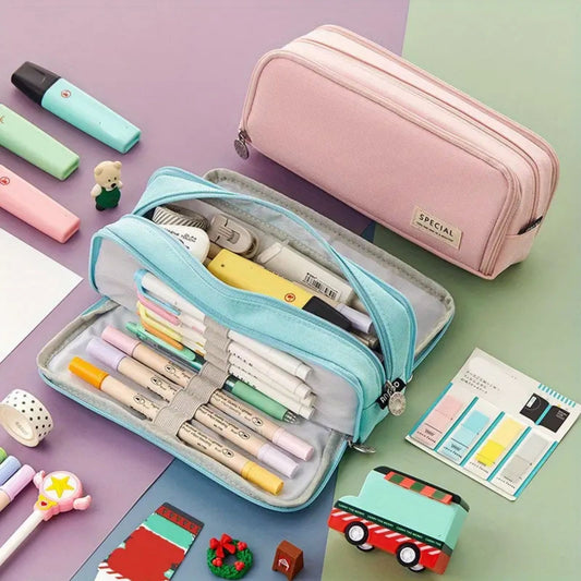 PALIFEUR Pencil Case Large Capacity Pencil Pouch, Multi-layer Aesthetic Pen Bag, Sturdy Multifunctional Pencil Bag, Pencil Box, Sky Blue Green