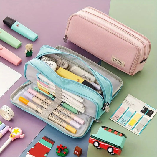 PALIFEUR Pencil Case Large Capacity Pencil Pouch, Multi-layer Aesthetic Pen Bag, Sturdy Multifunctional Pencil Bag, Pencil Box, Sky Blue Pink