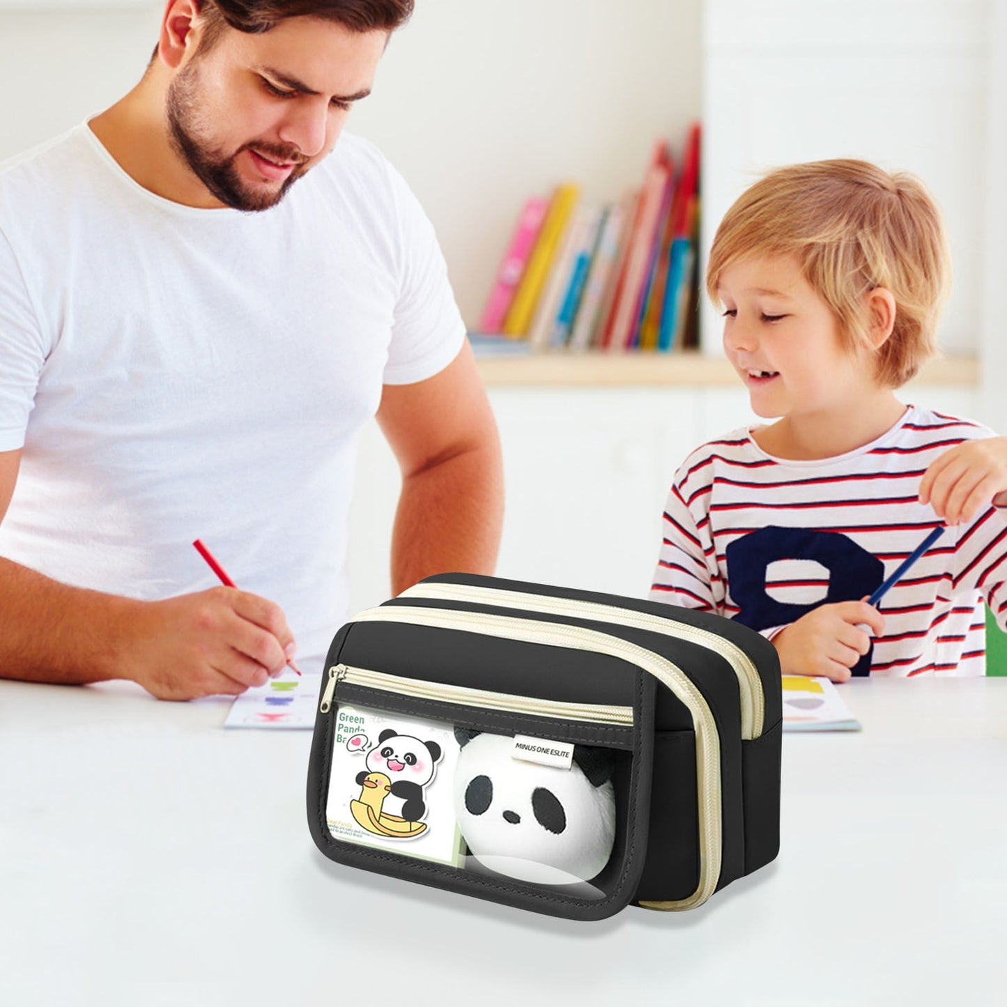 PALIFEUR Pencil Case Large Capacity Pencil Pouch, Multi-layer Aesthetic Pen Bag, Sturdy Multifunctional Pencil Bag, Pencil Box, Sky Blue Z-1-Black