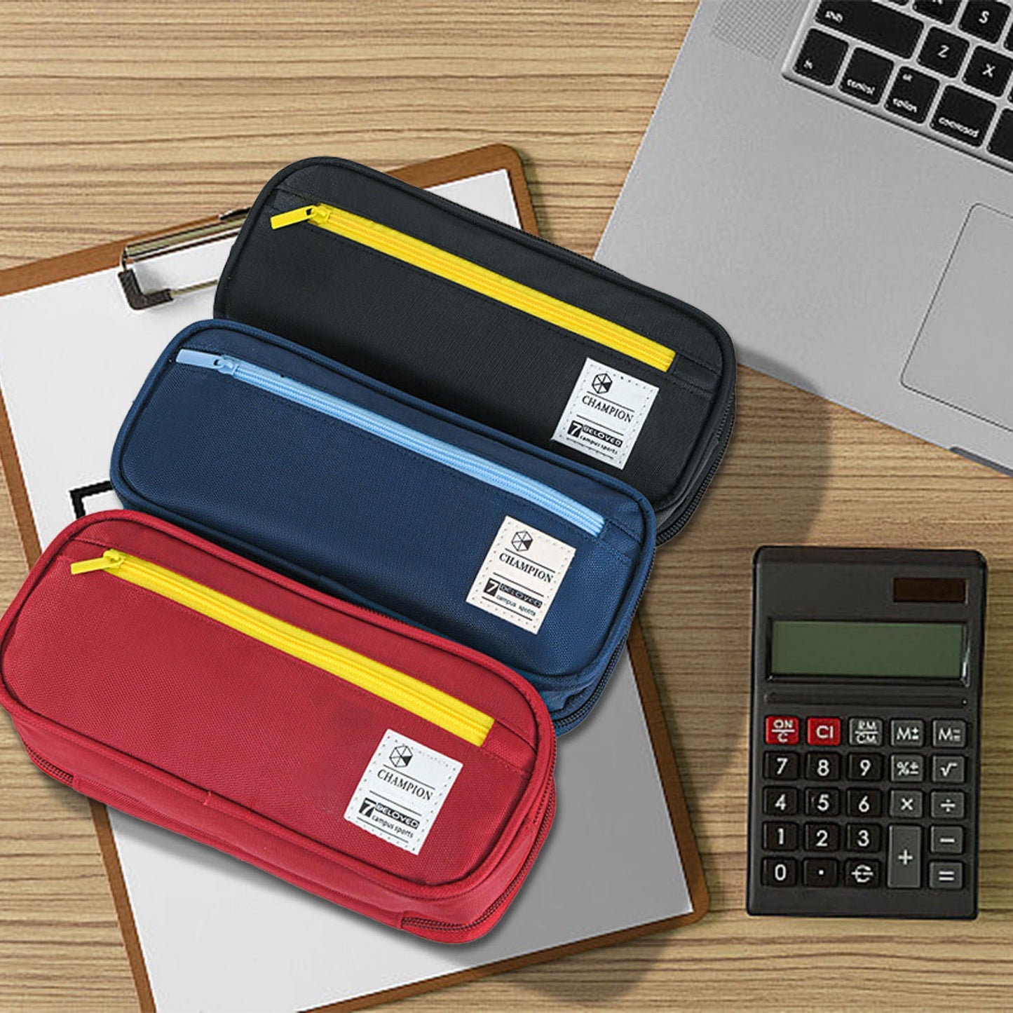PALIFEUR Pencil Case Large Capacity Pencil Pouch, Multi-layer Aesthetic Pen Bag, Sturdy Multifunctional Pencil Bag, Pencil Box, Sky Blue Z-2-Black