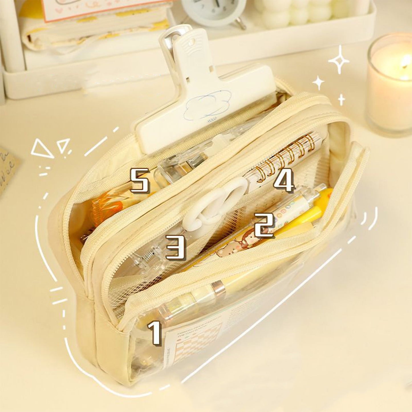 PALIFEUR Pencil Case Large Capacity Pencil Pouch, Multi-layer Aesthetic Pen Bag, Sturdy Multifunctional Pencil Bag, Pencil Box, Sky Blue Z-4-White