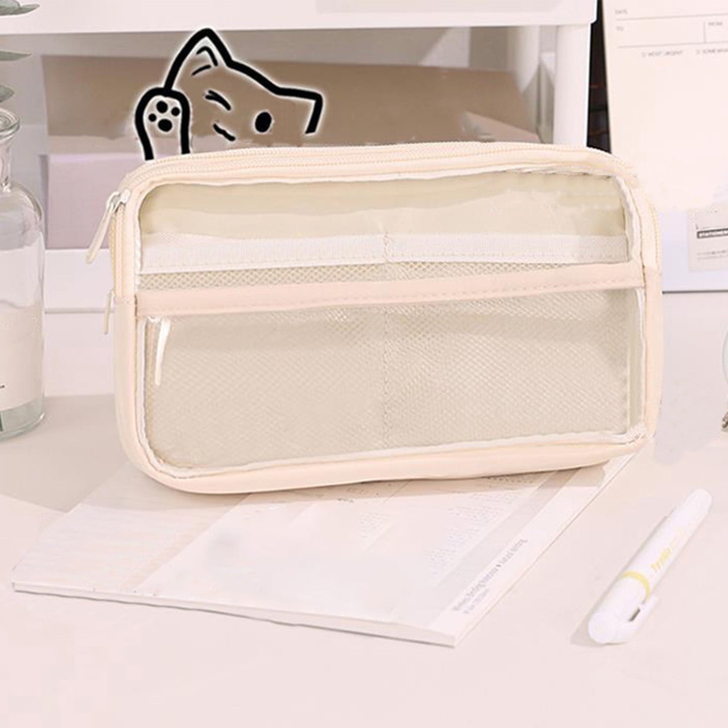 PALIFEUR Pencil Case Large Capacity Pencil Pouch, Multi-layer Aesthetic Pen Bag, Sturdy Multifunctional Pencil Bag, Pencil Box, Sky Blue Z-4-White