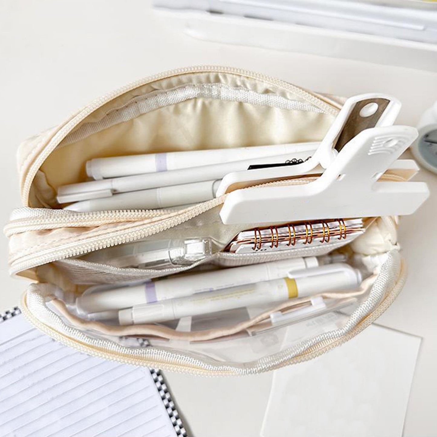 PALIFEUR Pencil Case Large Capacity Pencil Pouch, Multi-layer Aesthetic Pen Bag, Sturdy Multifunctional Pencil Bag, Pencil Box, Sky Blue Z-4-White