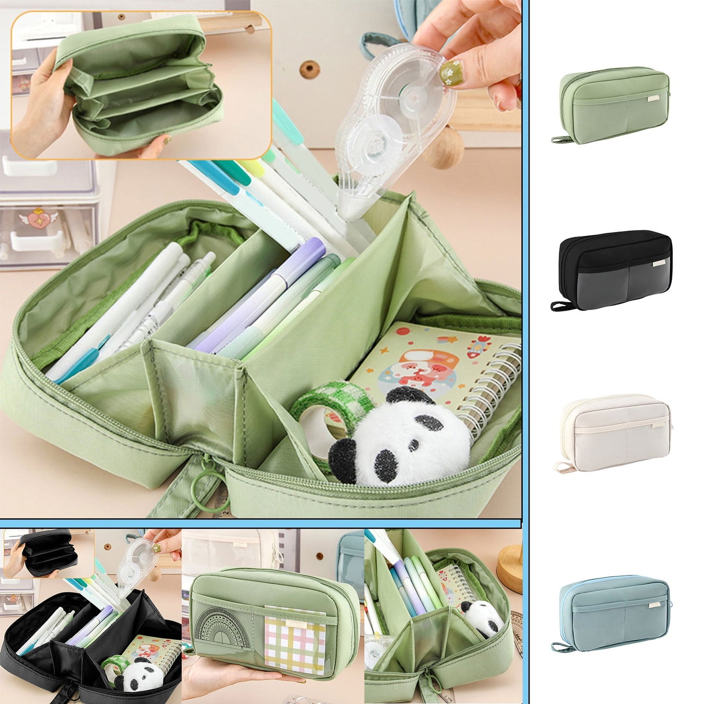 PALIFEUR Pencil Case Large Capacity Pencil Pouch, Multi-layer Aesthetic Pen Bag, Sturdy Multifunctional Pencil Bag, Pencil Box, Sky Blue Z-5-Green