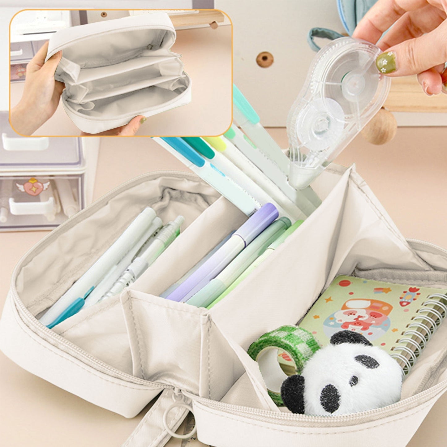 PALIFEUR Pencil Case Large Capacity Pencil Pouch, Multi-layer Aesthetic Pen Bag, Sturdy Multifunctional Pencil Bag, Pencil Box, Sky Blue Z-5-White