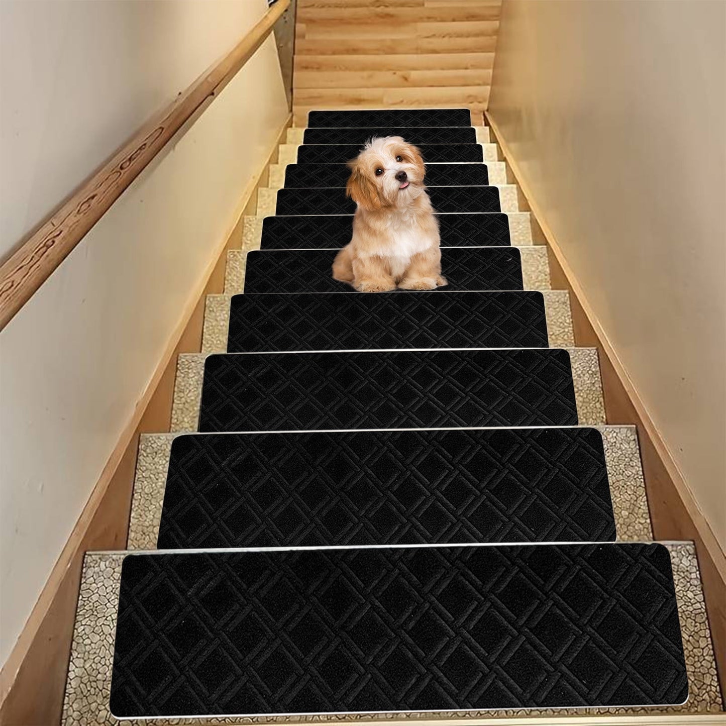PALIFEUR Stair Treads for Wooden Steps, Soft Stair Treads, 8 x 30 Inch Reusable Carpet Stair Treads, Washable Stair Runners for Wooden Steps Non Slip Stair Rugs #12_Black