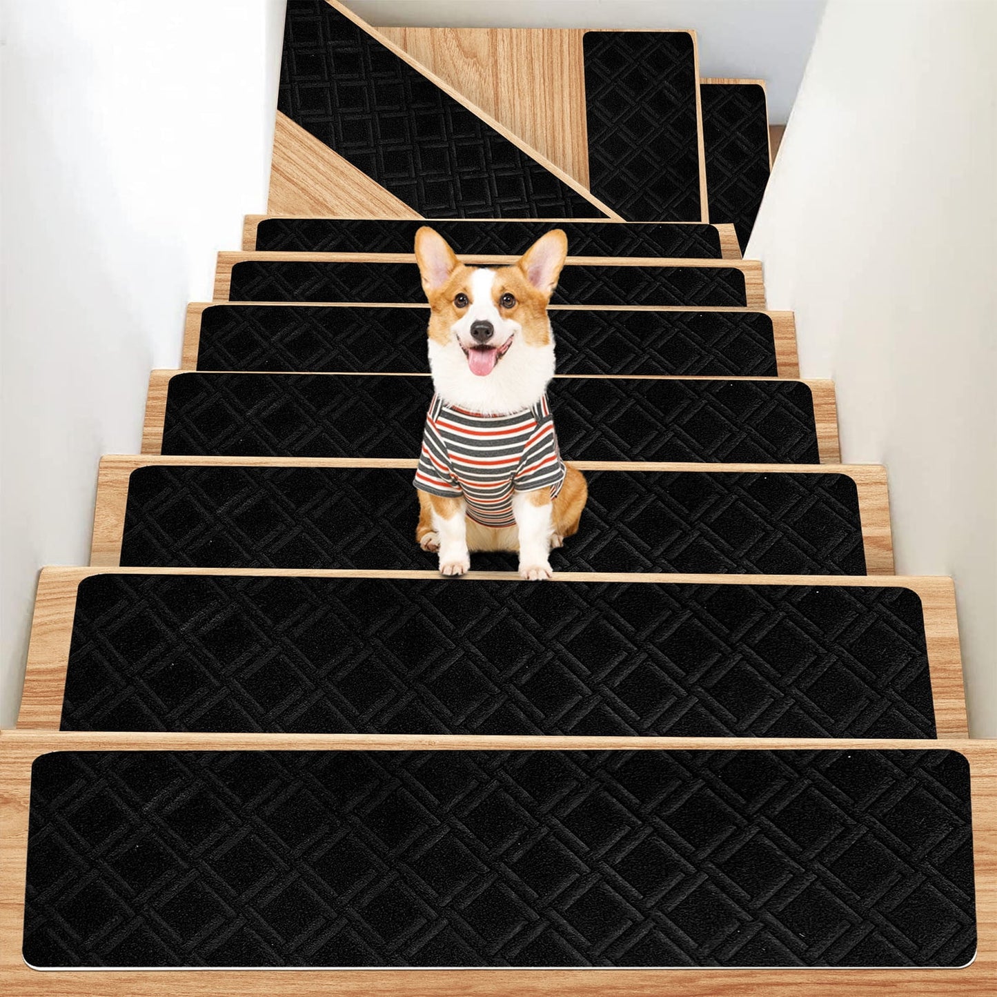 PALIFEUR Stair Treads for Wooden Steps, Soft Stair Treads, 8 x 30 Inch Reusable Carpet Stair Treads, Washable Stair Runners for Wooden Steps Non Slip Stair Rugs #12_Black