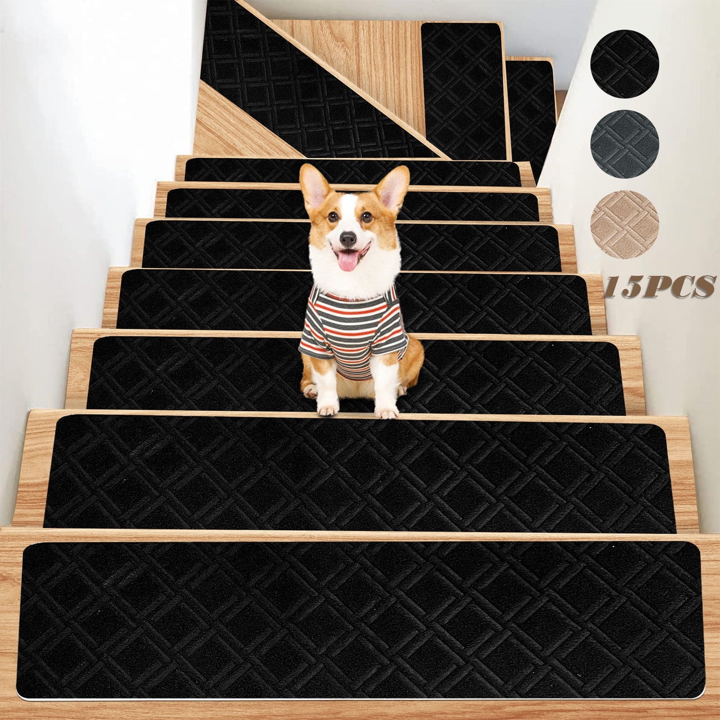 PALIFEUR Stair Treads for Wooden Steps, Soft Stair Treads, 8 x 30 Inch Reusable Carpet Stair Treads, Washable Stair Runners for Wooden Steps Non Slip Stair Rugs #12_Gray