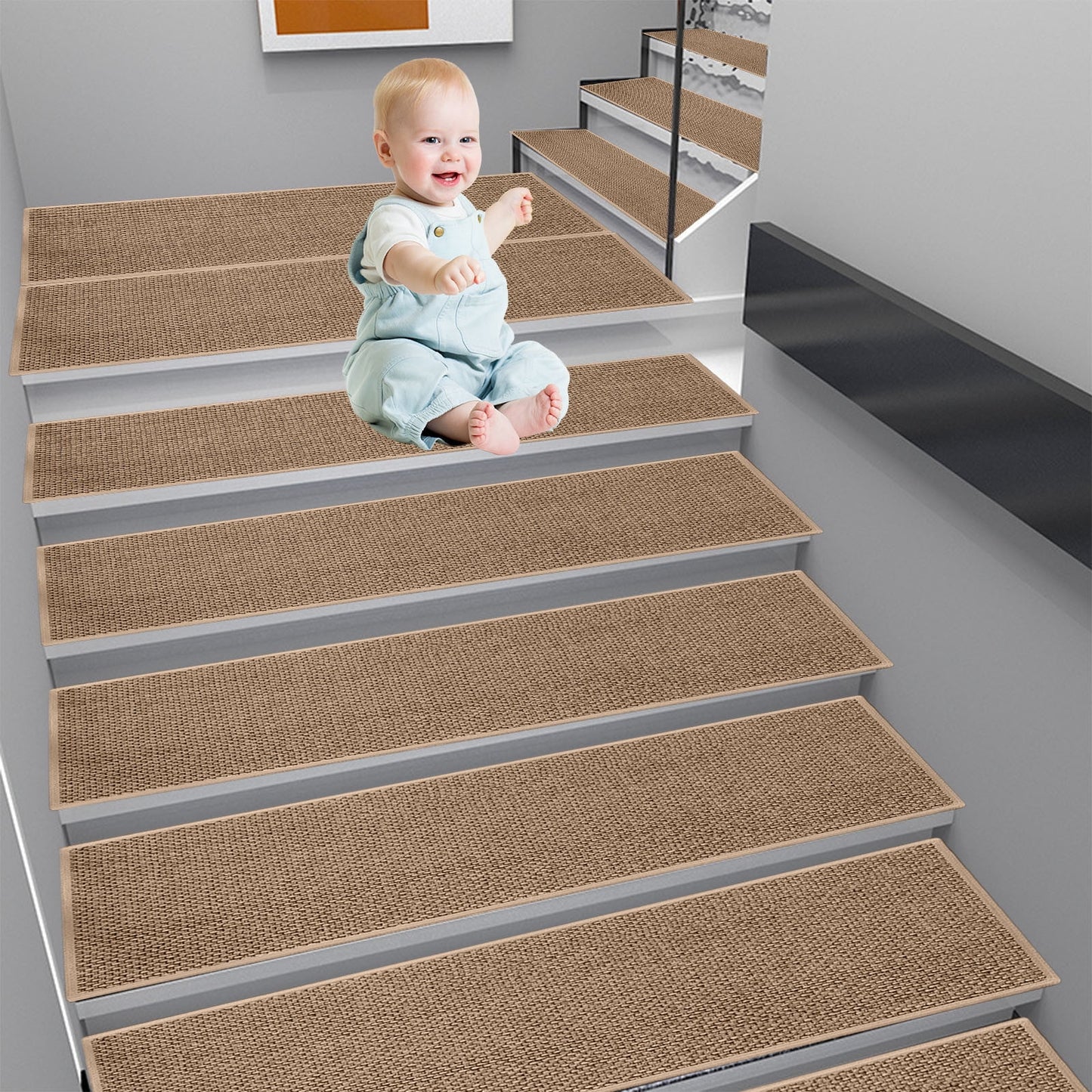 PALIFEUR Stair Treads for Wooden Steps, Soft Stair Treads, 8 x 30 Inch Reusable Carpet Stair Treads, Washable Stair Runners for Wooden Steps Non Slip Stair Rugs #5_Brown