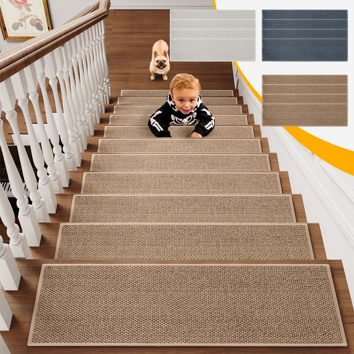 PALIFEUR Stair Treads for Wooden Steps, Soft Stair Treads, 8 x 30 Inch Reusable Carpet Stair Treads, Washable Stair Runners for Wooden Steps Non Slip Stair Rugs #5_Gray