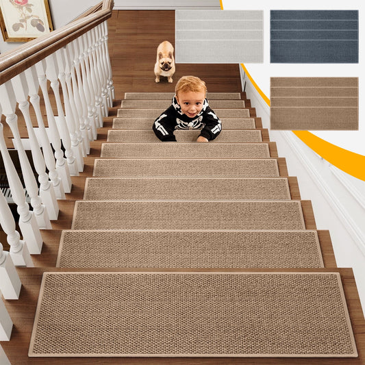PALIFEUR Stair Treads for Wooden Steps, Soft Stair Treads, 8 x 30 Inch Reusable Carpet Stair Treads, Washable Stair Runners for Wooden Steps Non Slip Stair Rugs #6_Gray