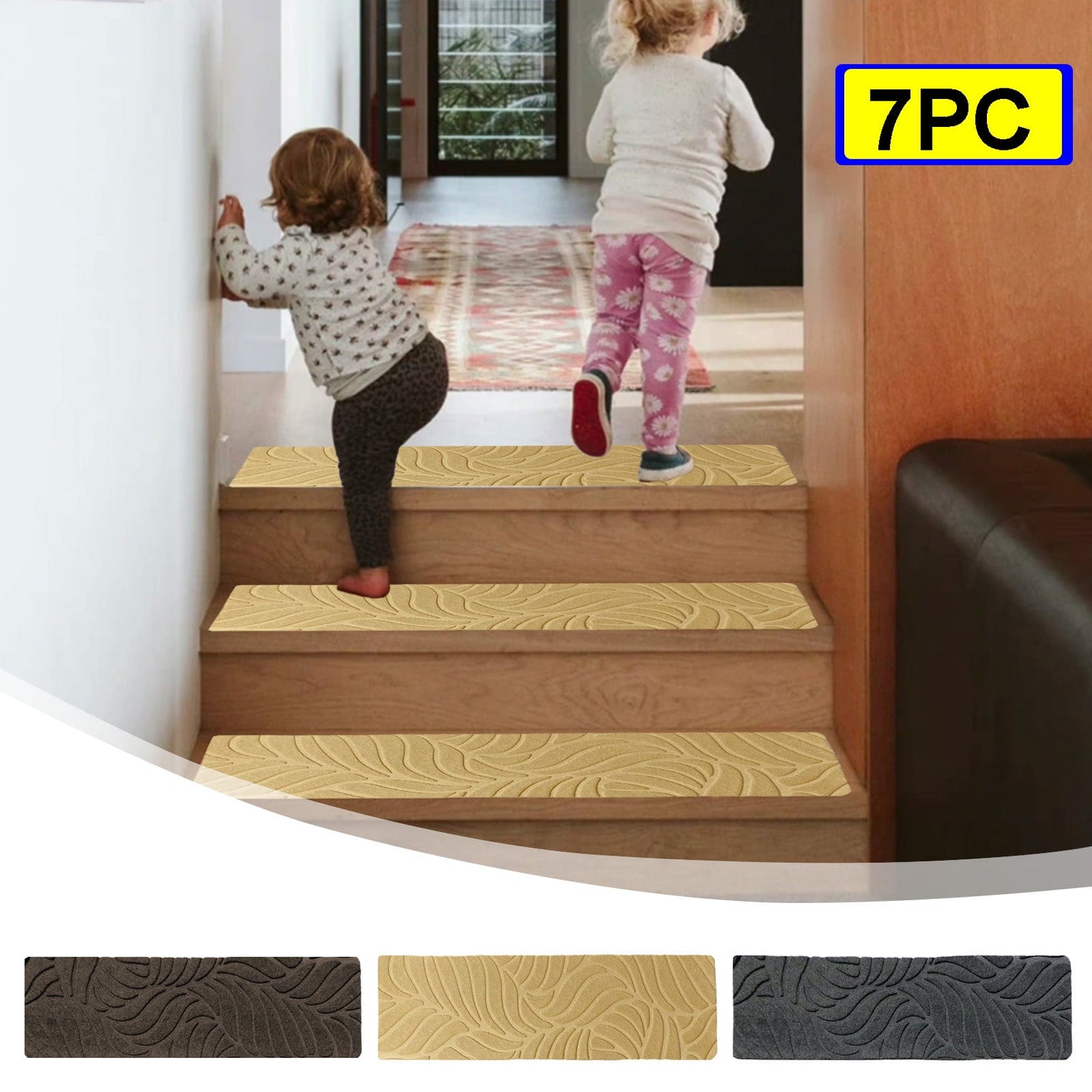 PALIFEUR Stair Treads for Wooden Steps, Soft Stair Treads, 8 x 30 Inch Reusable Carpet Stair Treads, Washable Stair Runners for Wooden Steps Non Slip Stair Rugs #7_Beige