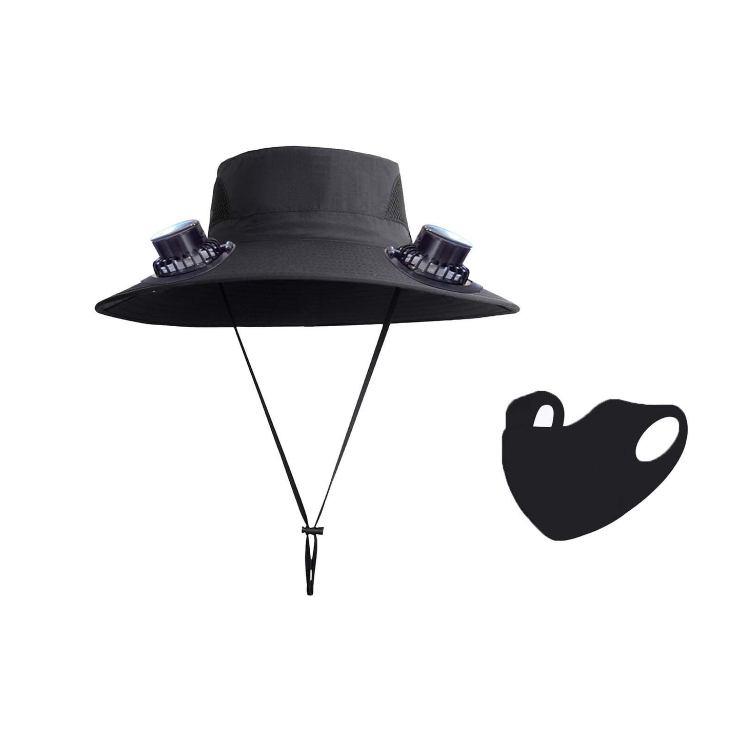 PALIFEUR Wide Brim Solar Fan Hat with 2 Solar Fan, Fan Built in Hat with Fans Solar Power, Solar Powered Fan Hat for Outdoor Fishing Travel, 3 Speed Adjustable Fan Hat Black
