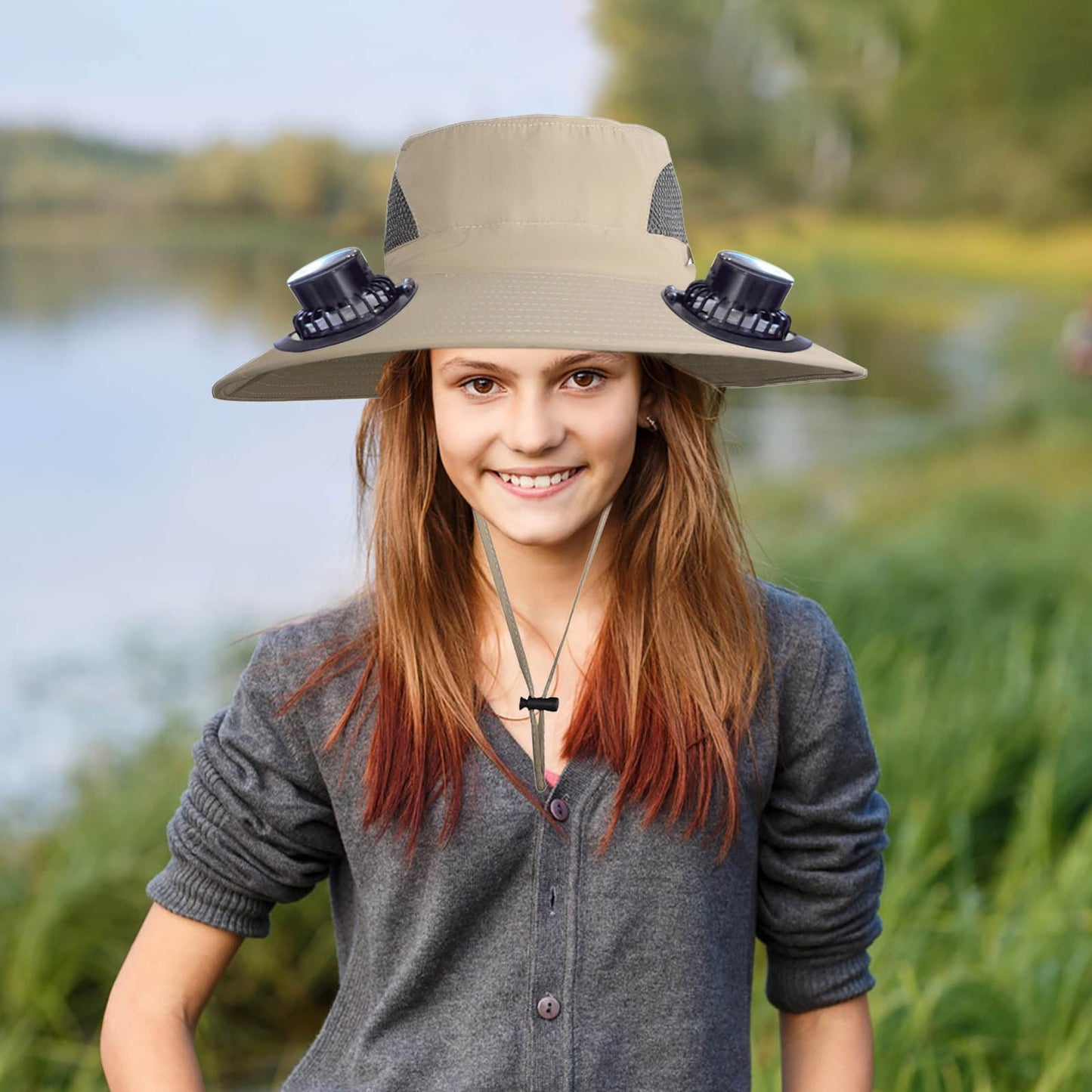PALIFEUR Wide Brim Solar Fan Hat with 2 Solar Fan, Fan Built in Hat with Fans Solar Power, Solar Powered Fan Hat for Outdoor Fishing Travel, 3 Speed Adjustable Fan Hat White