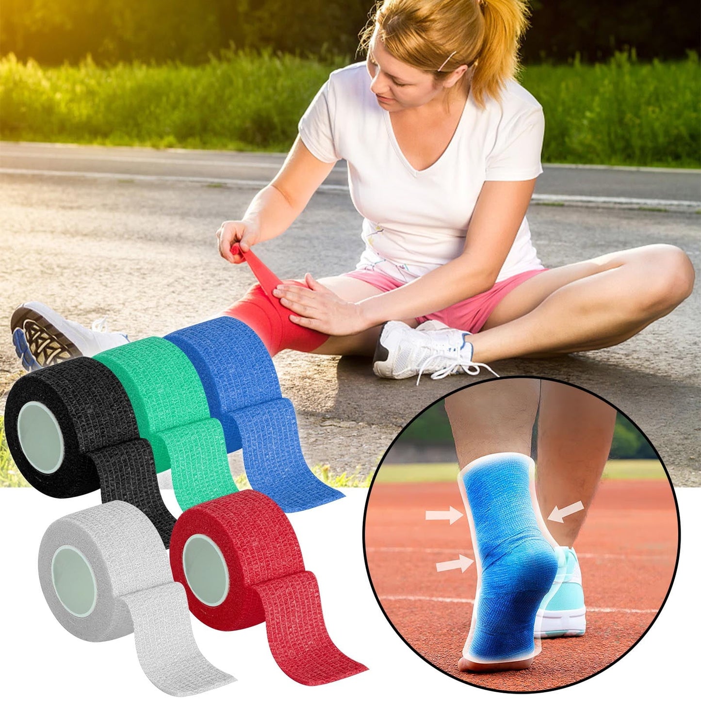 Tyidzon 3 Rolls Kinesiology Tape, 3 Colors 1 Inch x 14.8 Feet Athletic Tape, Elastic Muscle Tape, Sports Tape, Thumb, Finger, Wrist, Ankle, Knee Tape for Exercise and Daily Use Red