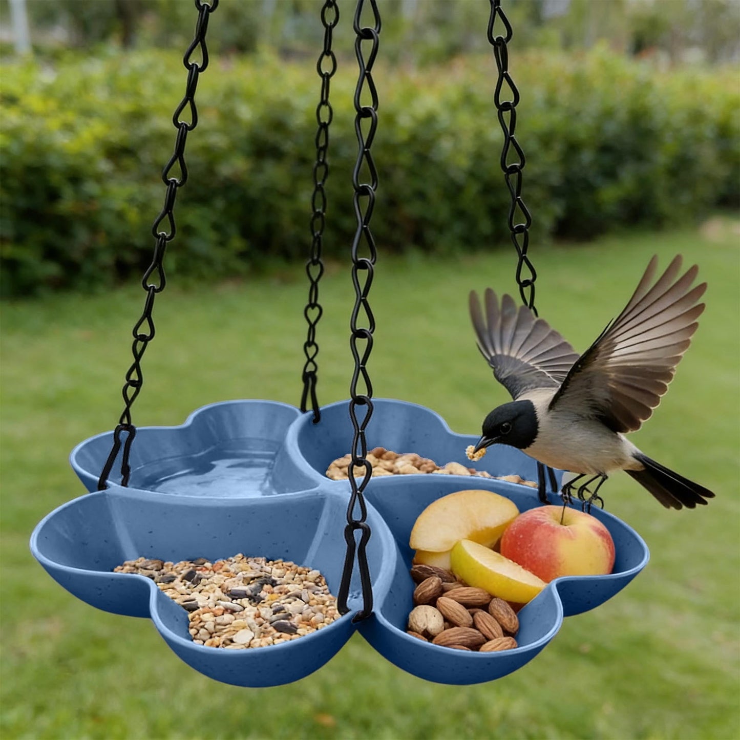 PALIFEUR Bird Feeders for Outdoors Hanging Bird Feeder Wild Birds Feeder, Birdfeeders Outside Hanging, Wild Small Large Bowl Feeders for Garden (Diameter 15.7", Hight 1.97") Q_Blue