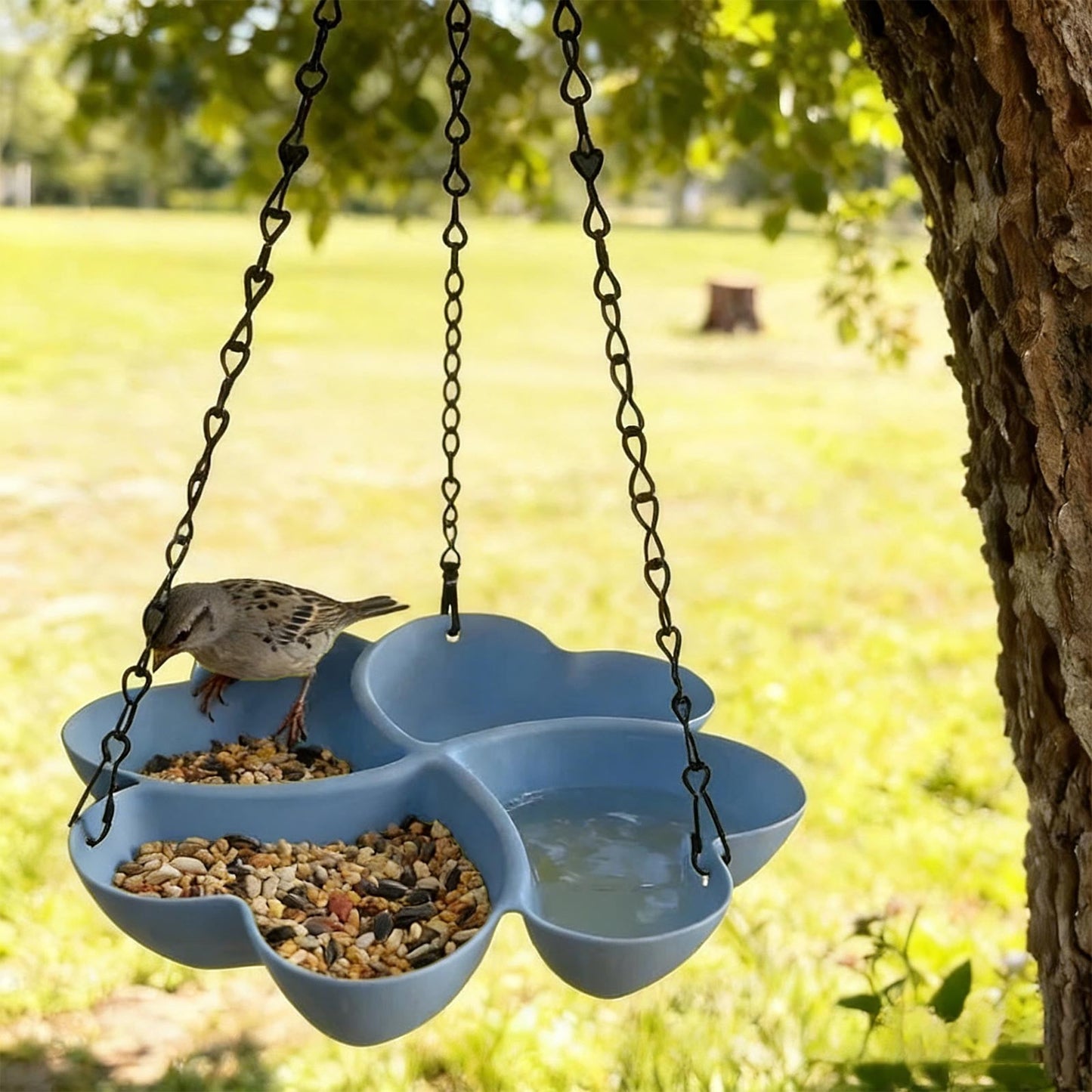 PALIFEUR Bird Feeders for Outdoors Hanging Bird Feeder Wild Birds Feeder, Birdfeeders Outside Hanging, Wild Small Large Bowl Feeders for Garden (Diameter 15.7", Hight 1.97") Q_Blue