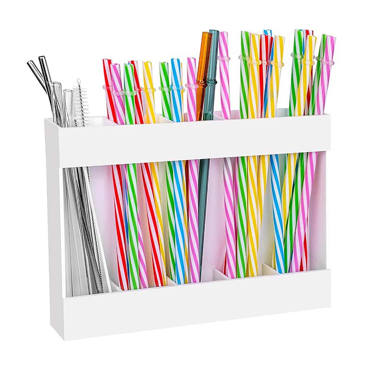 Tyidzon Acrylic Straw Holder for Cabinet, Reusable Tumbler Straw Organizer Storage Container Straw Holder for Counter Cabinet Cupboard Kitchen White
