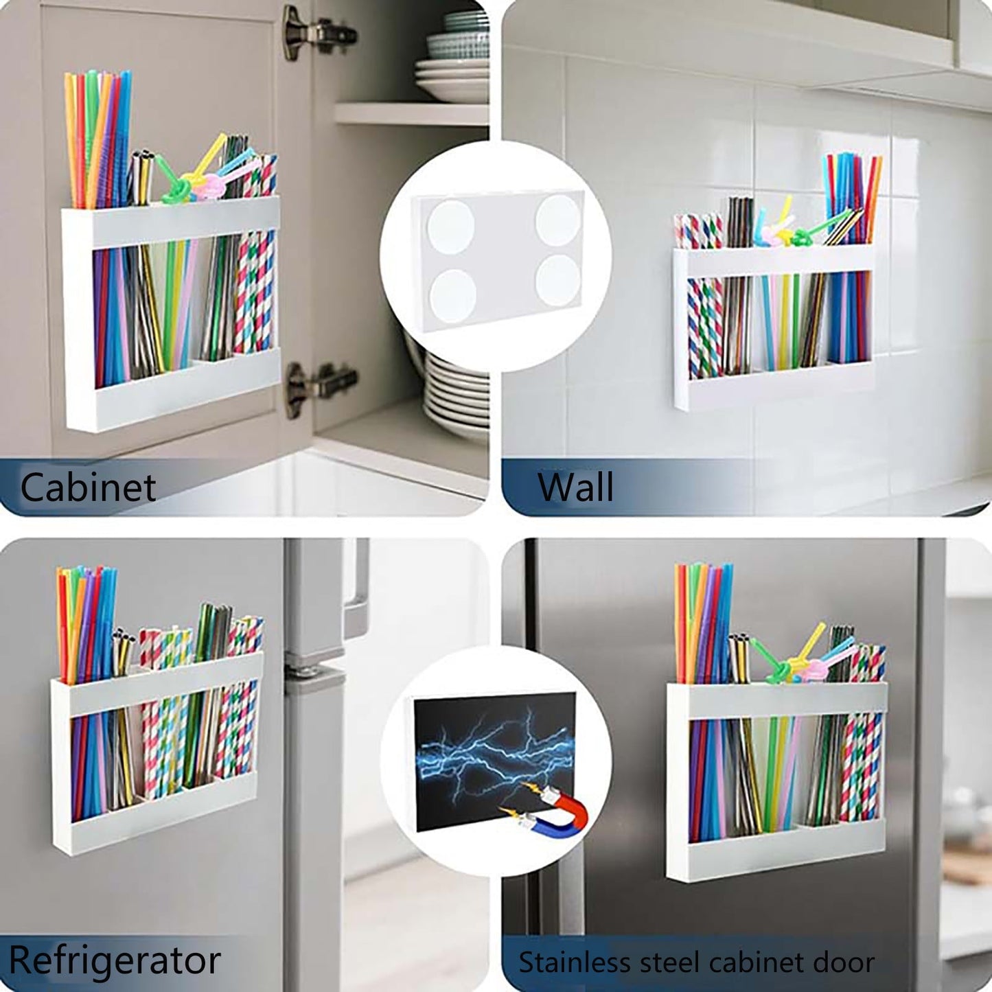 Tyidzon Acrylic Straw Holder for Cabinet, Reusable Tumbler Straw Organizer Storage Container Straw Holder for Counter Cabinet Cupboard Kitchen White
