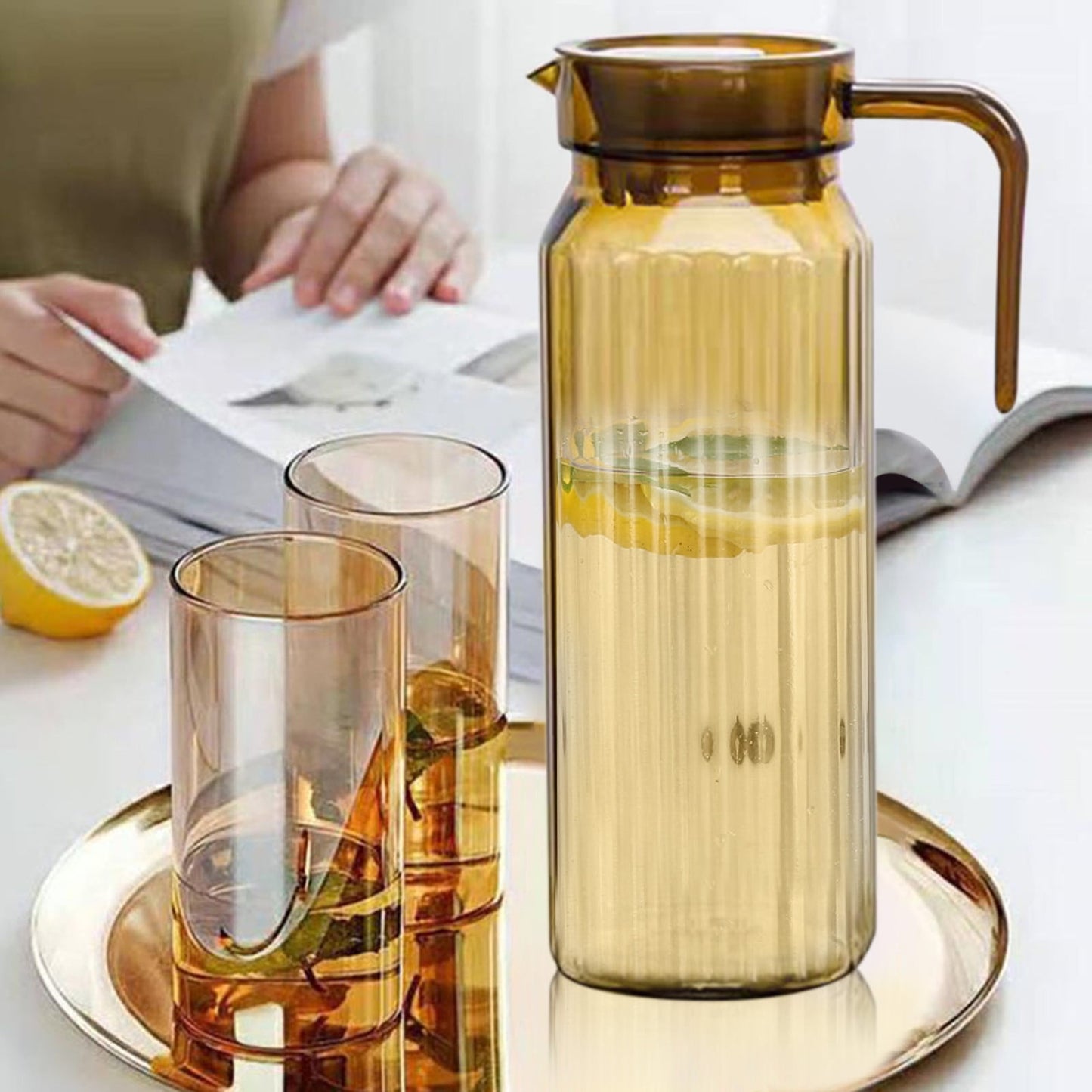 PALIFEUR Water Pitcher with Lid, 2 L Plastic Pitcher for Tea & Juice Water, Hot/Cold Water Jug, Tea Pitcher, Juice Pitcher, 13.5 x 7.2 x 4.7 Inch Z-3-Coffee