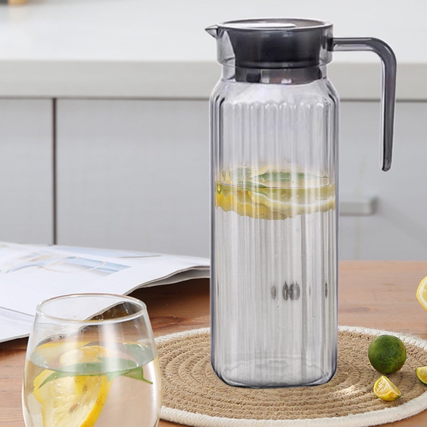 PALIFEUR Water Pitcher with Lid, 2 L Plastic Pitcher for Tea & Juice Water, Hot/Cold Water Jug, Tea Pitcher, Juice Pitcher, 13.5 x 7.2 x 4.7 Inch Z-3-Gray