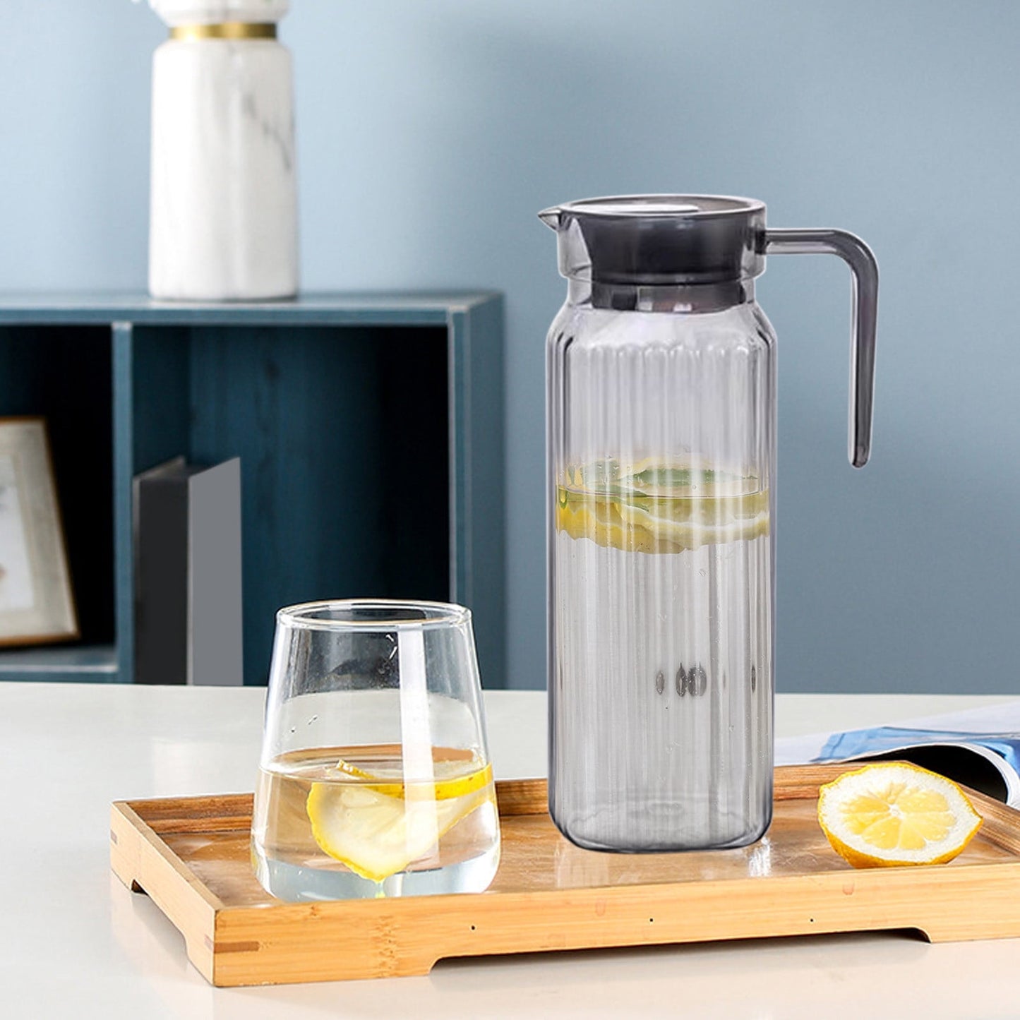 PALIFEUR Water Pitcher with Lid, 2 L Plastic Pitcher for Tea & Juice Water, Hot/Cold Water Jug, Tea Pitcher, Juice Pitcher, 13.5 x 7.2 x 4.7 Inch Z-3-Gray