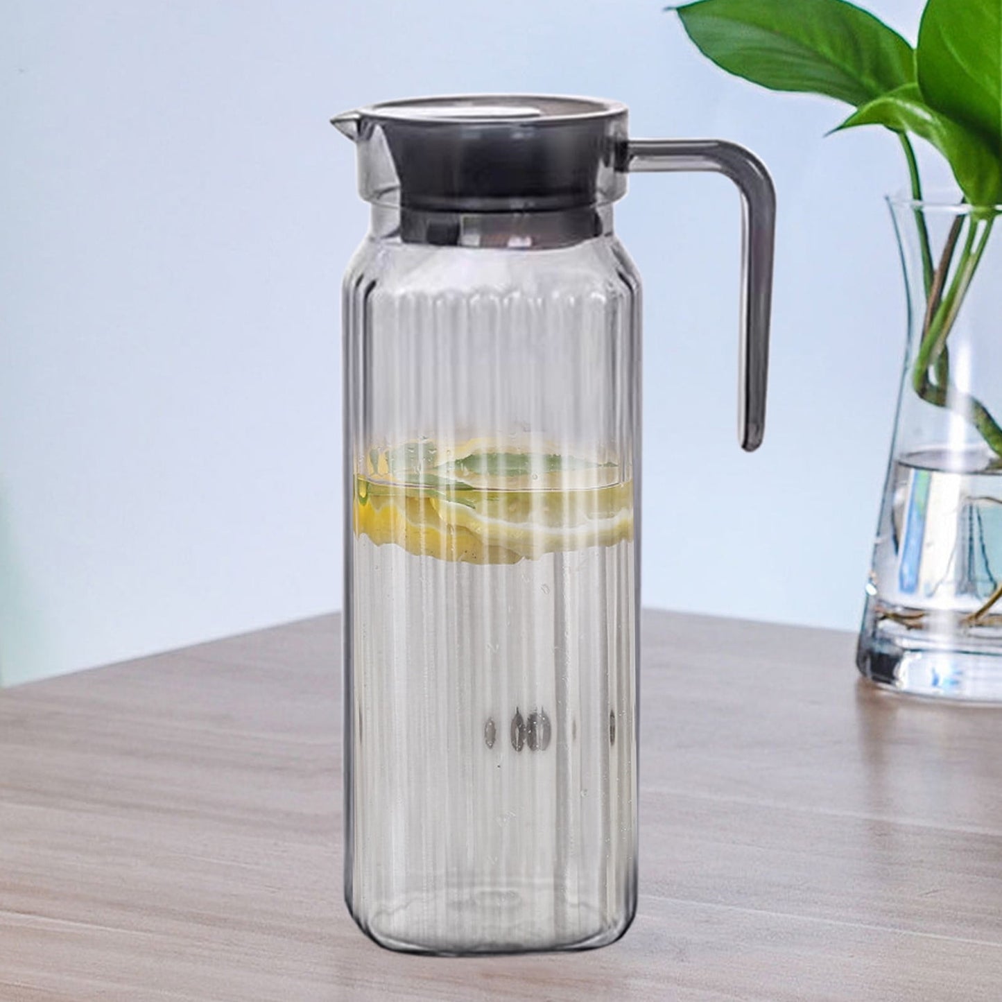 PALIFEUR Water Pitcher with Lid, 2 L Plastic Pitcher for Tea & Juice Water, Hot/Cold Water Jug, Tea Pitcher, Juice Pitcher, 13.5 x 7.2 x 4.7 Inch Z-3-Gray