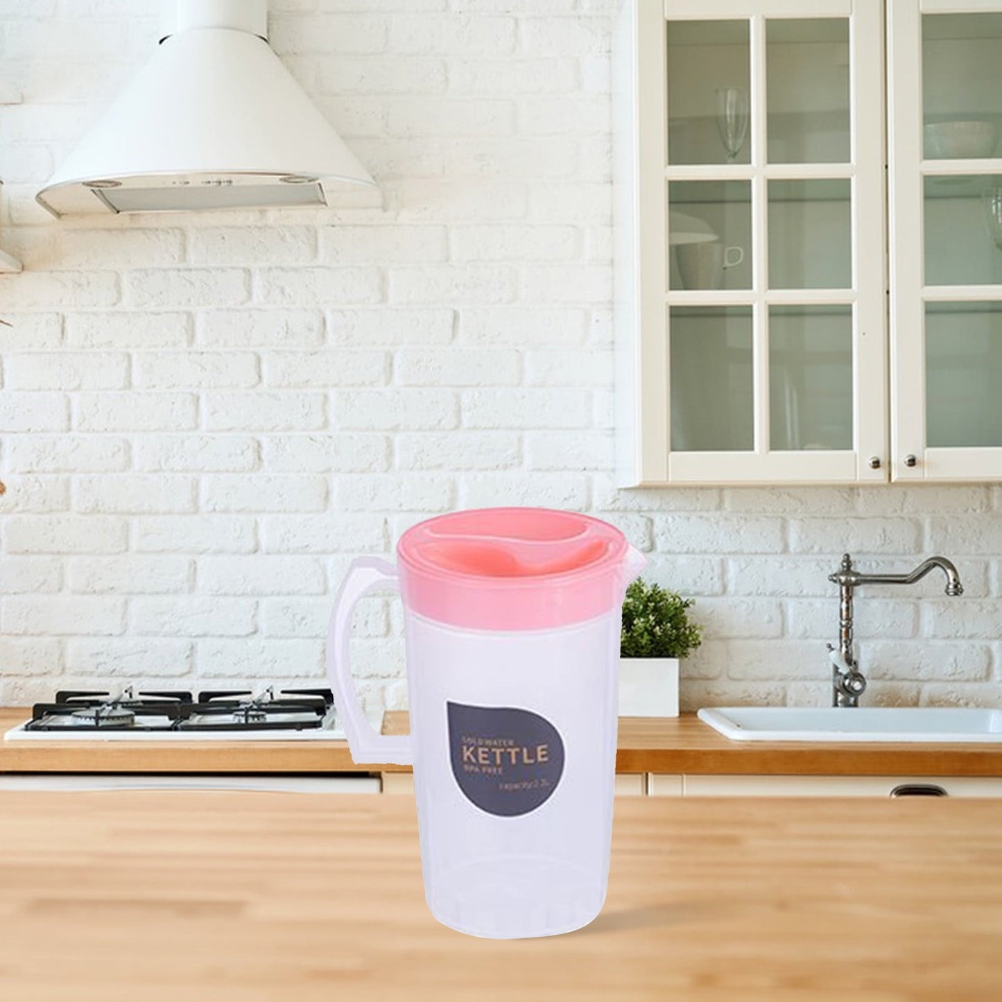 PALIFEUR Water Pitcher with Lid, 2 L Plastic Pitcher for Tea & Juice Water, Hot/Cold Water Jug, Tea Pitcher, Juice Pitcher, 13.5 x 7.2 x 4.7 Inch Z-5-Pink