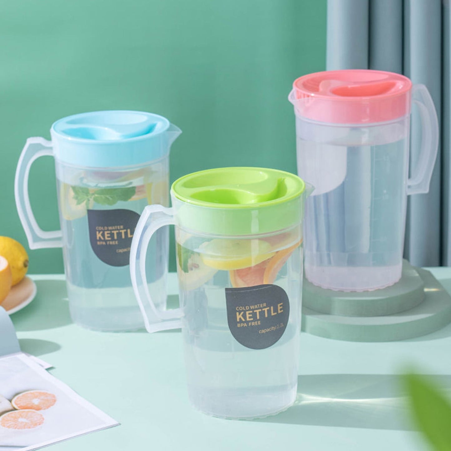 PALIFEUR Water Pitcher with Lid, 2 L Plastic Pitcher for Tea & Juice Water, Hot/Cold Water Jug, Tea Pitcher, Juice Pitcher, 13.5 x 7.2 x 4.7 Inch Z-5-Pink