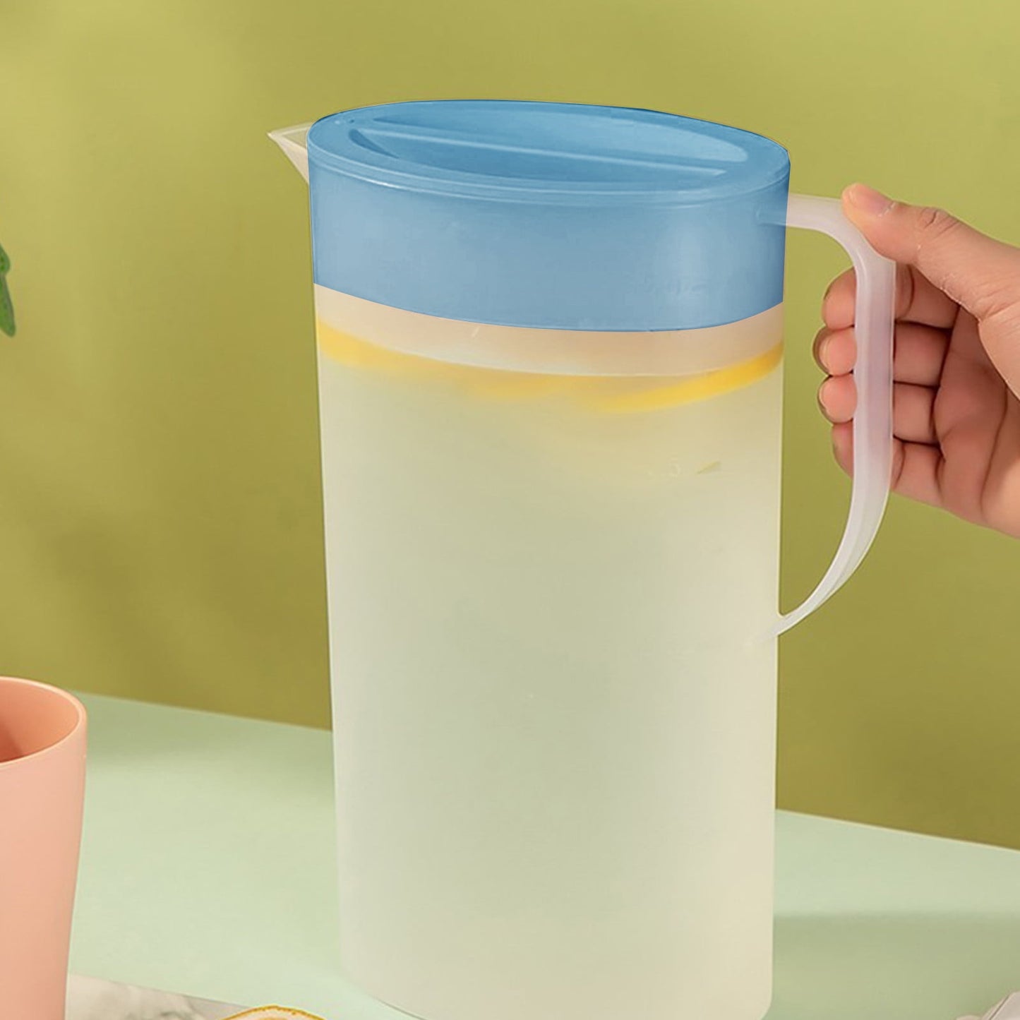 PALIFEUR Water Pitcher with Lid, 2 L Plastic Pitcher for Tea & Juice Water, Hot/Cold Water Jug, Tea Pitcher, Juice Pitcher, 13.5 x 7.2 x 4.7 Inch Z-6-Blue