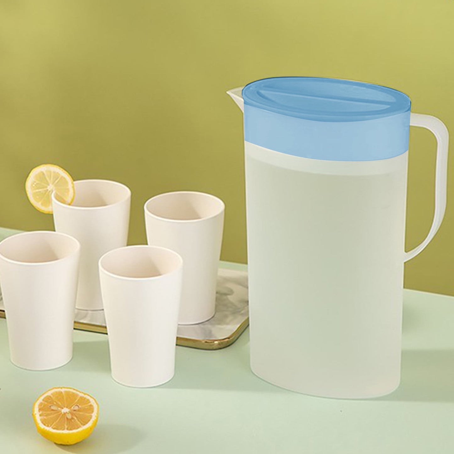 PALIFEUR Water Pitcher with Lid, 2 L Plastic Pitcher for Tea & Juice Water, Hot/Cold Water Jug, Tea Pitcher, Juice Pitcher, 13.5 x 7.2 x 4.7 Inch Z-6-Blue
