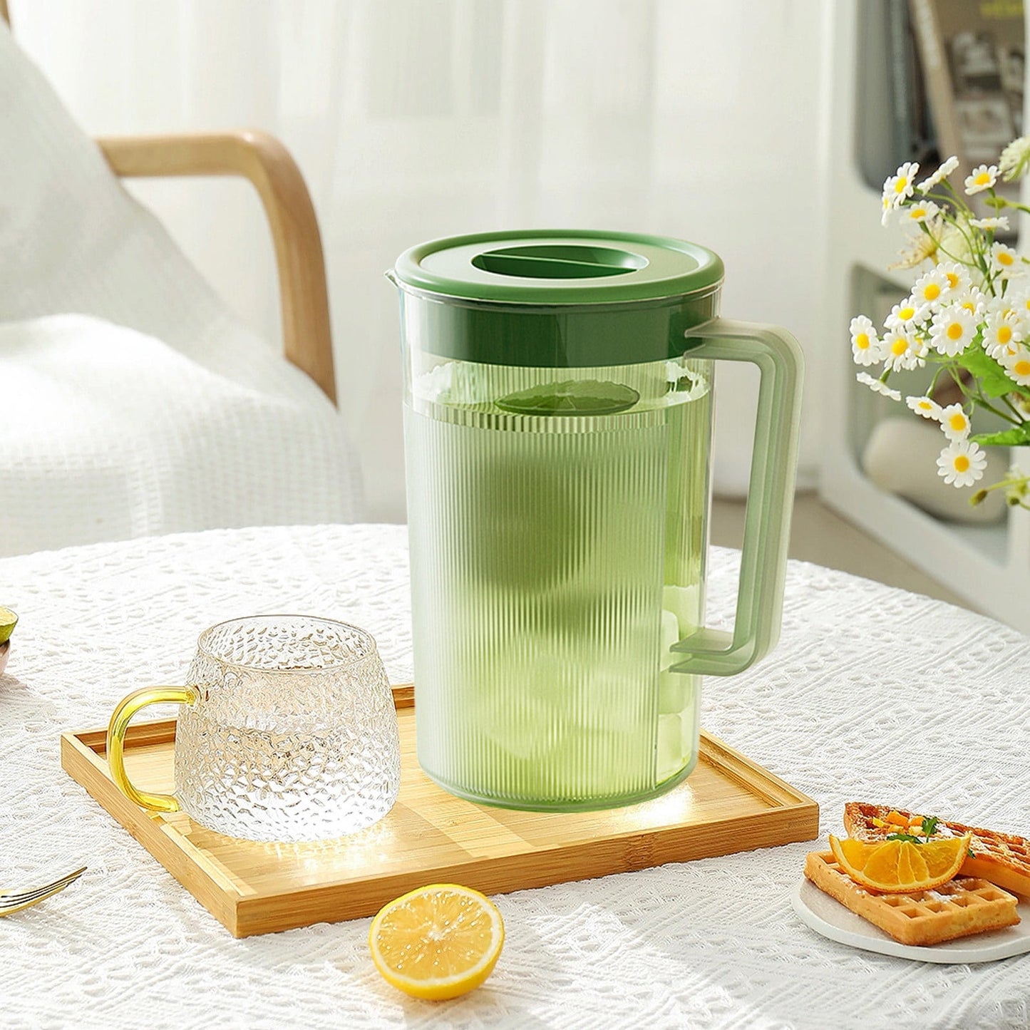 PALIFEUR Water Pitcher with Lid, 2 L Plastic Pitcher for Tea & Juice Water, Hot/Cold Water Jug, Tea Pitcher, Juice Pitcher, 13.5 x 7.2 x 4.7 Inch Z-7-Green