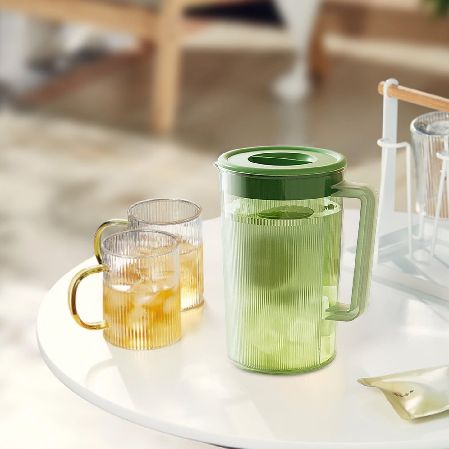 PALIFEUR Water Pitcher with Lid, 2 L Plastic Pitcher for Tea & Juice Water, Hot/Cold Water Jug, Tea Pitcher, Juice Pitcher, 13.5 x 7.2 x 4.7 Inch Z-7-Green