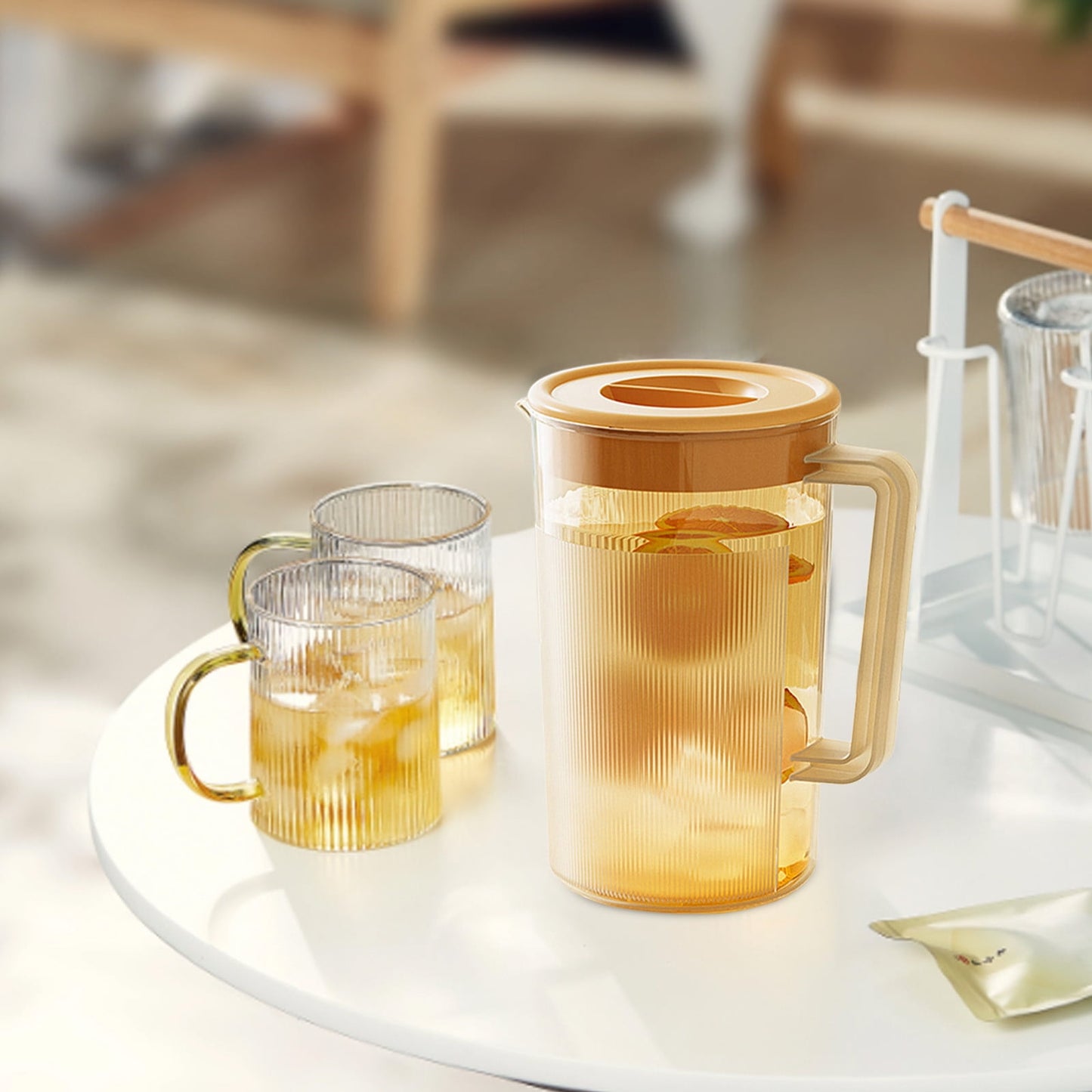 PALIFEUR Water Pitcher with Lid, 2 L Plastic Pitcher for Tea & Juice Water, Hot/Cold Water Jug, Tea Pitcher, Juice Pitcher, 13.5 x 7.2 x 4.7 Inch Z-7-Orange