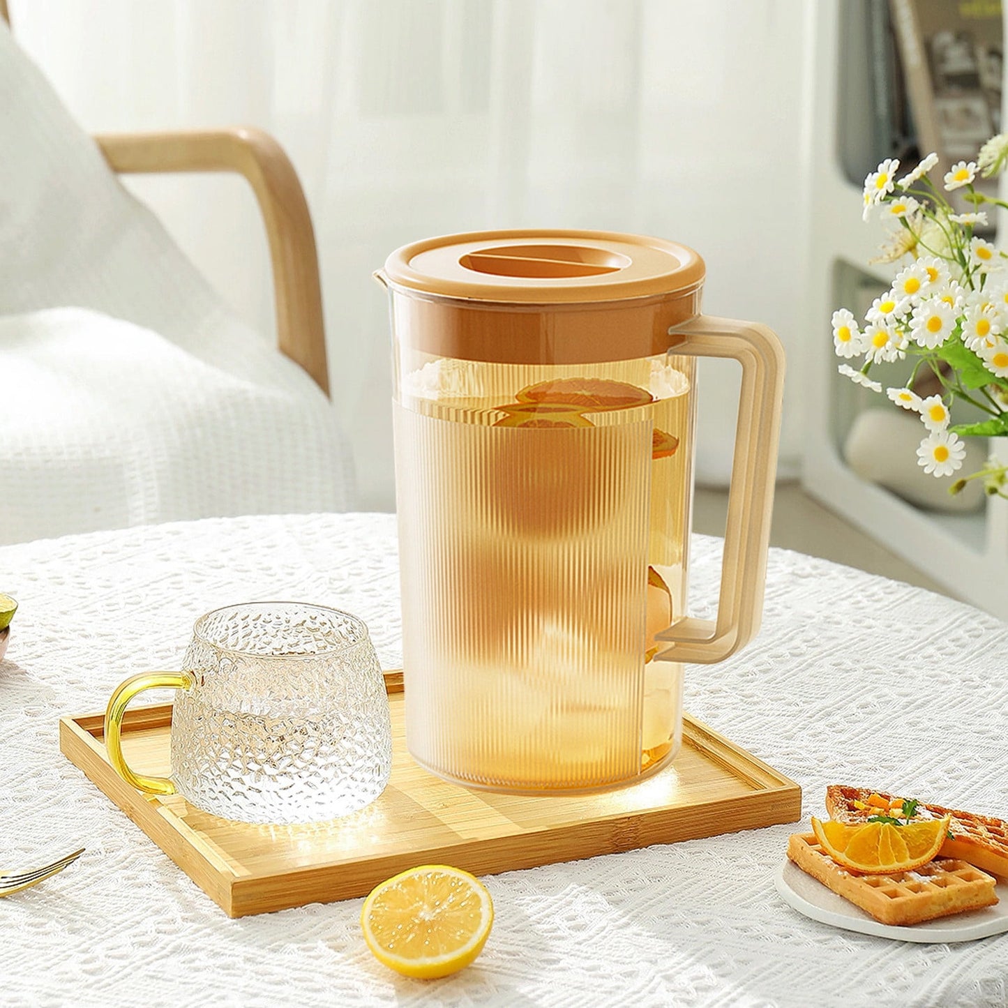PALIFEUR Water Pitcher with Lid, 2 L Plastic Pitcher for Tea & Juice Water, Hot/Cold Water Jug, Tea Pitcher, Juice Pitcher, 13.5 x 7.2 x 4.7 Inch Z-7-Orange