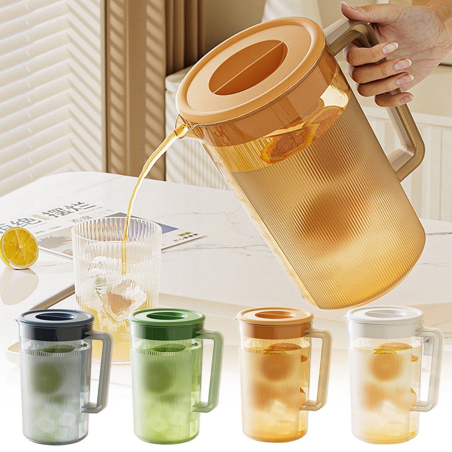 PALIFEUR Water Pitcher with Lid, 2 L Plastic Pitcher for Tea & Juice Water, Hot/Cold Water Jug, Tea Pitcher, Juice Pitcher, 13.5 x 7.2 x 4.7 Inch Z-7-Orange