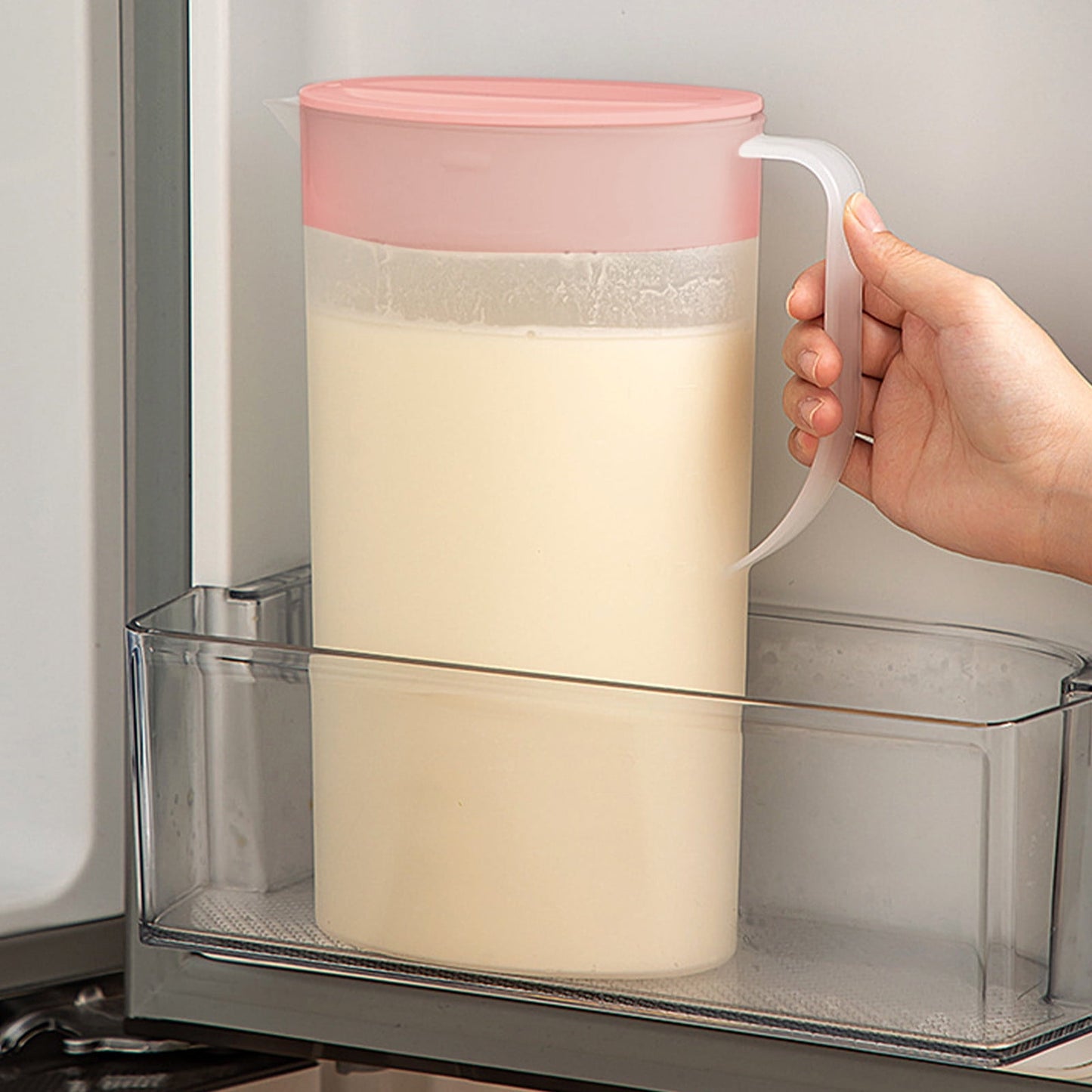 PALIFEUR Water Pitcher with Lid, 2 L Plastic Pitcher for Tea & Juice Water, Hot/Cold Water Jug, Tea Pitcher, Juice Pitcher, 13.5 x 7.2 x 4.7 Inch Z-8-Pink