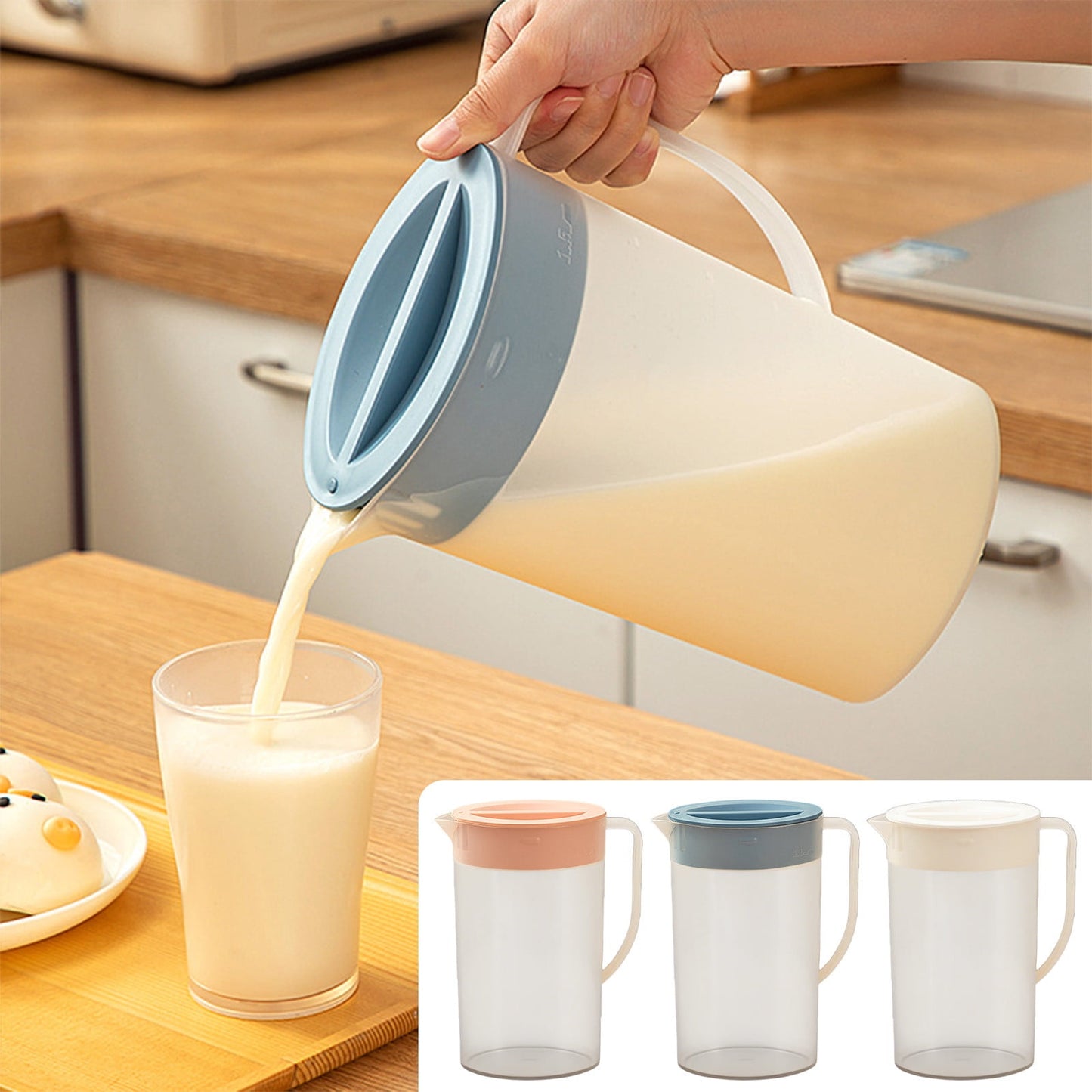 PALIFEUR Water Pitcher with Lid, 2 L Plastic Pitcher for Tea & Juice Water, Hot/Cold Water Jug, Tea Pitcher, Juice Pitcher, 13.5 x 7.2 x 4.7 Inch Z-8-Pink