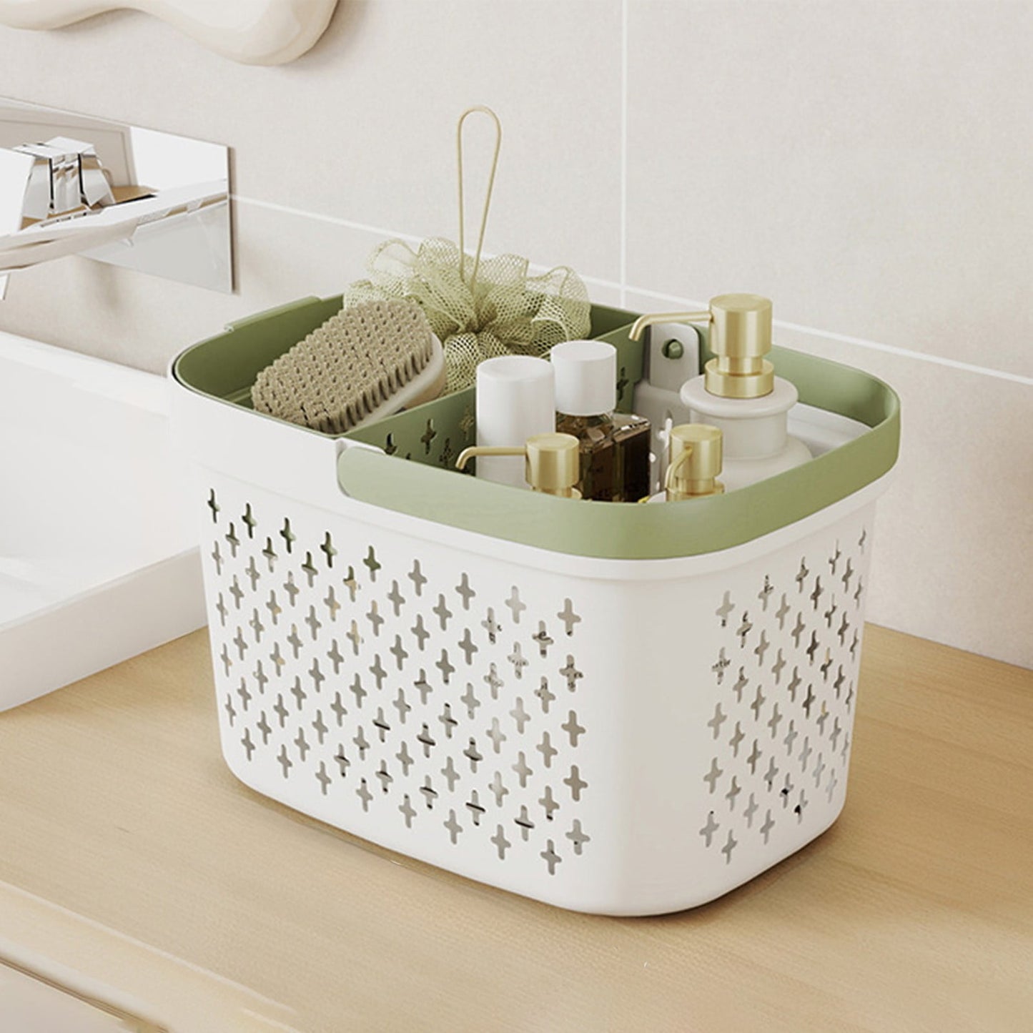 Xuniizn Plastic Shower Caddy Portable Bucket, Cleaning Shower Basket with Handle Compartments Storage Organizer for Bathroom Kitchen College Dorm Sink F