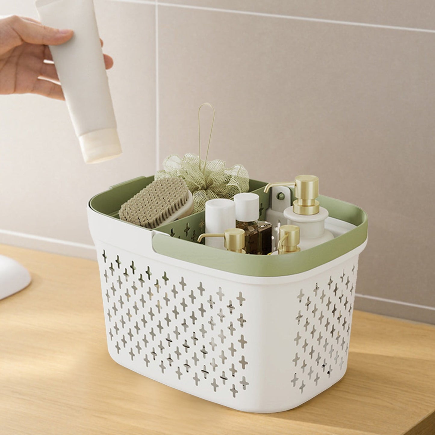 Xuniizn Plastic Shower Caddy Portable Bucket, Cleaning Shower Basket with Handle Compartments Storage Organizer for Bathroom Kitchen College Dorm Sink F
