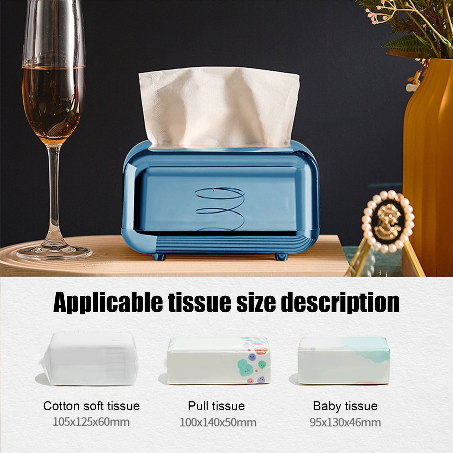 Xuniizn Tissue Box Cover Square 6x4x5" - Acrylic Tissue Box Holder, Elegant Tissue Holder & Napkin Dispenser for Home - Modern Kleenex Box Covers for Office, Restaurant, Gold Blue(6.3x3.94x4.72")